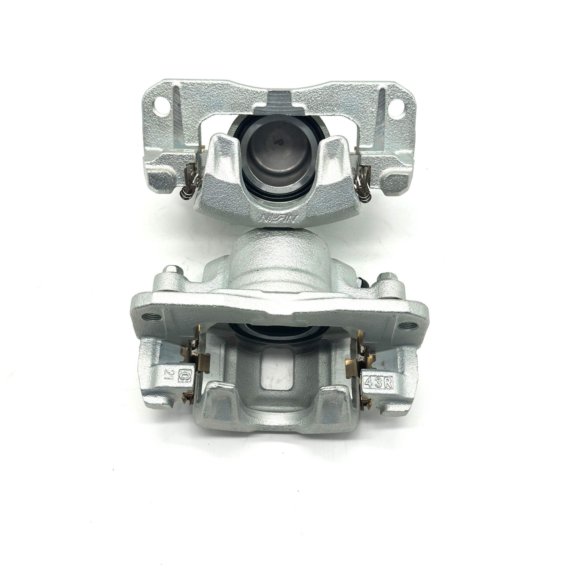 Silver brake caliper set for driver and passenger side, compatible with Honda Vamos Van HM1, HM2 models from 1999 to 2018.