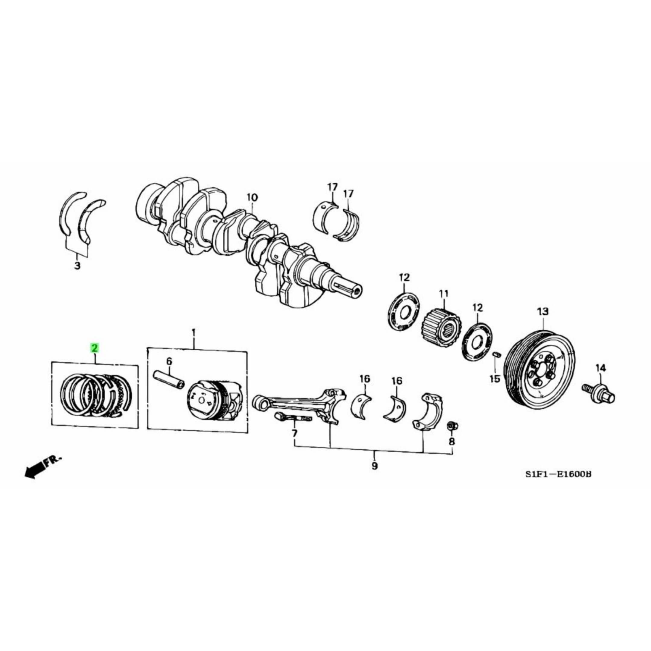 Technical diagram of Piston Ring Set STD for Honda Acty Truck HA8, HA9 Models (2009-2022), showcasing detailed parts arrangement.
