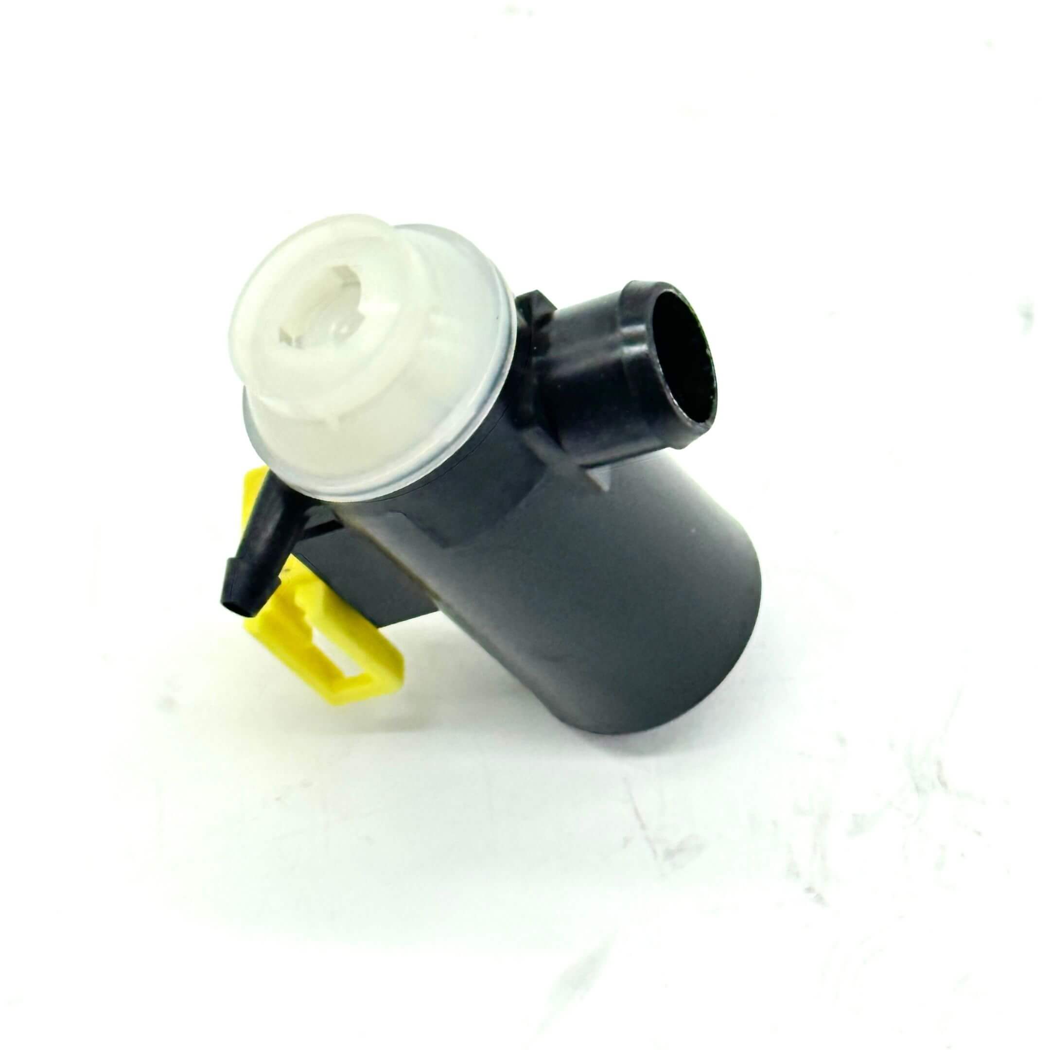 Windshield Washer Pump Motor for Honda Acty Truck HA8, HA9 Models 2009-2022, featuring a compact black design with a yellow connector.