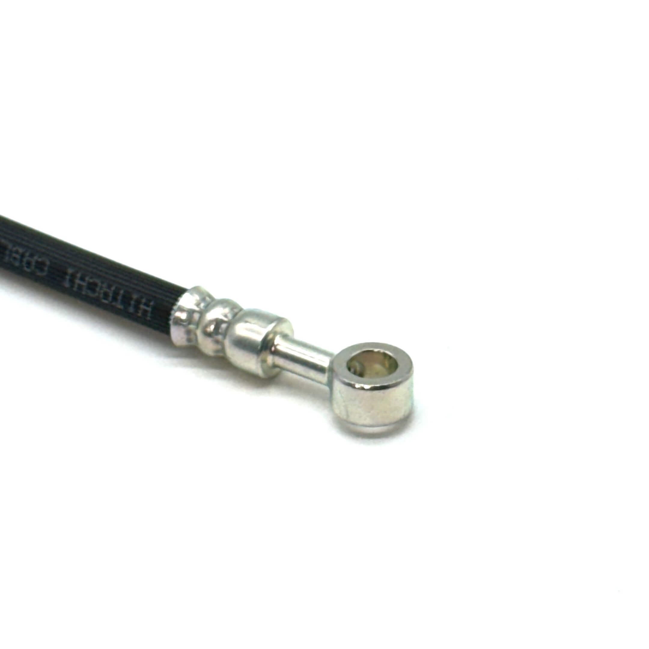 Front Brake Hose - Left Side for Honda Acty Truck HA8, HA9 Models (2009-2022), featuring a durable black rubber hose with metal fittings.