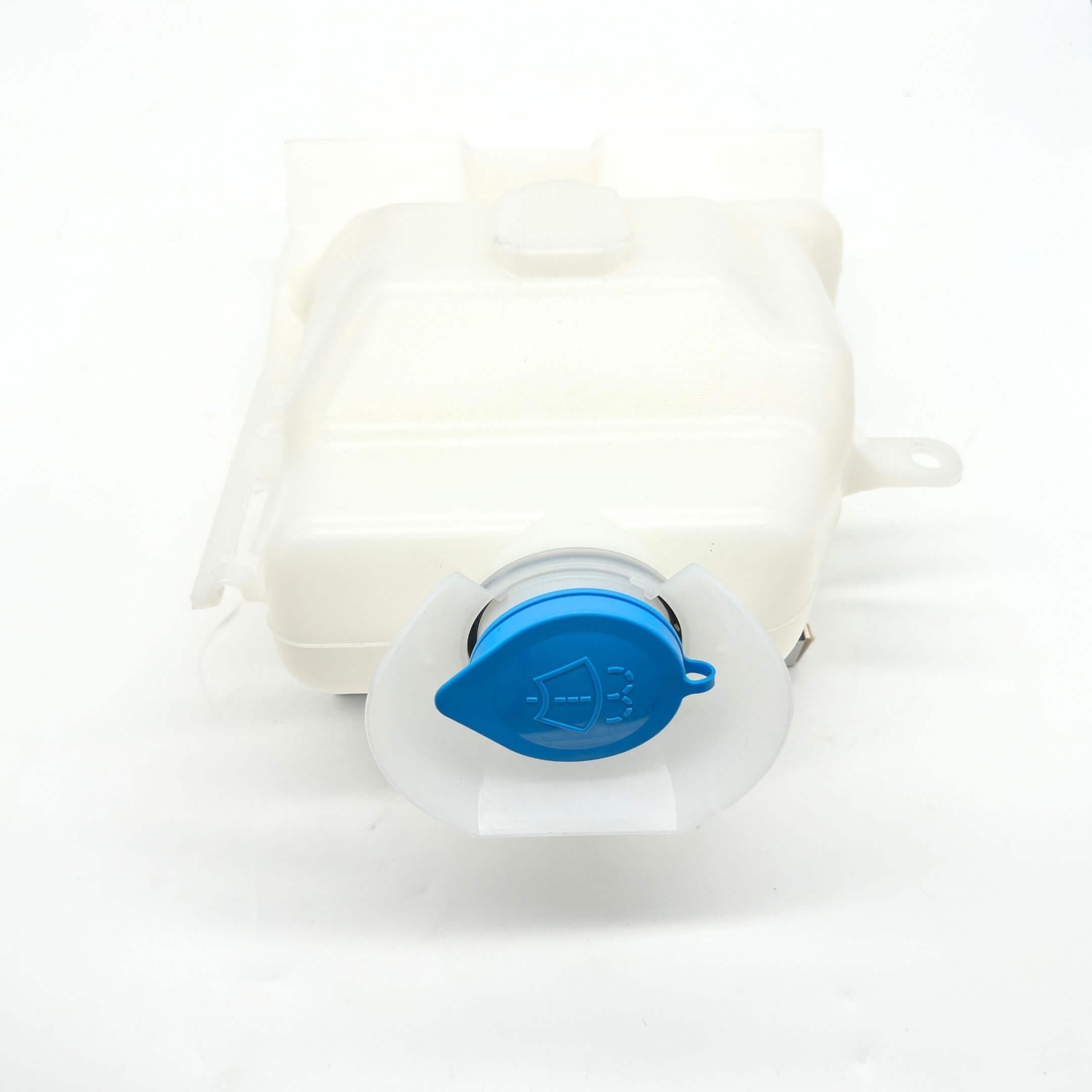 White windshield washer tank with blue cap for Honda Acty Truck HA8, HA9 models, 2009-2022.