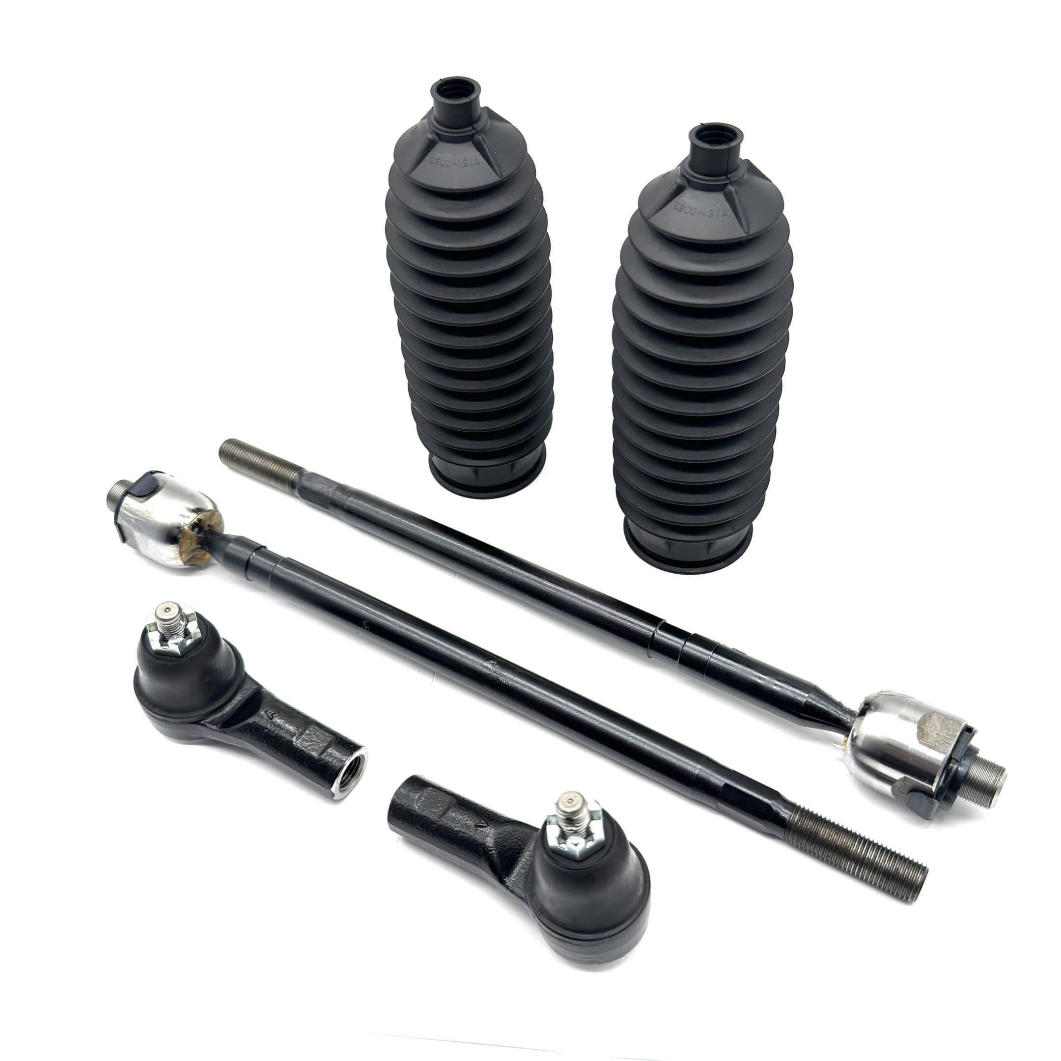 Steering Upgrade Kit - 6 Piece for Honda Acty Truck HA8, HA9 (2009-2022) featuring black inner and outer tie rods and steering rack boots.