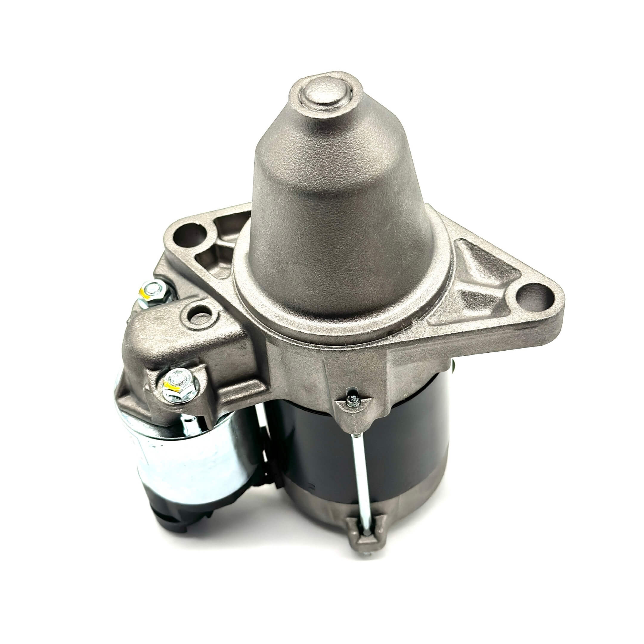 Side profile of remanufactured starter for Honda Acty Van HH3, HH4 models, built for reliable engine starts.