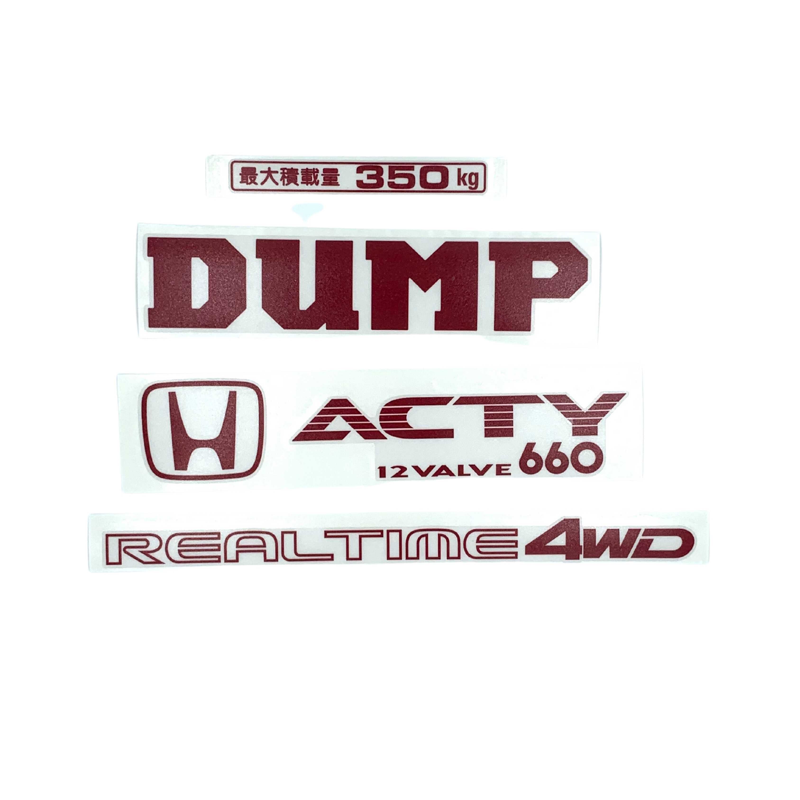 High-quality Honda Acty Replica Decals in OEM Red displayed on a White background - Perfect for JDM Mini Truck customization and upgrades