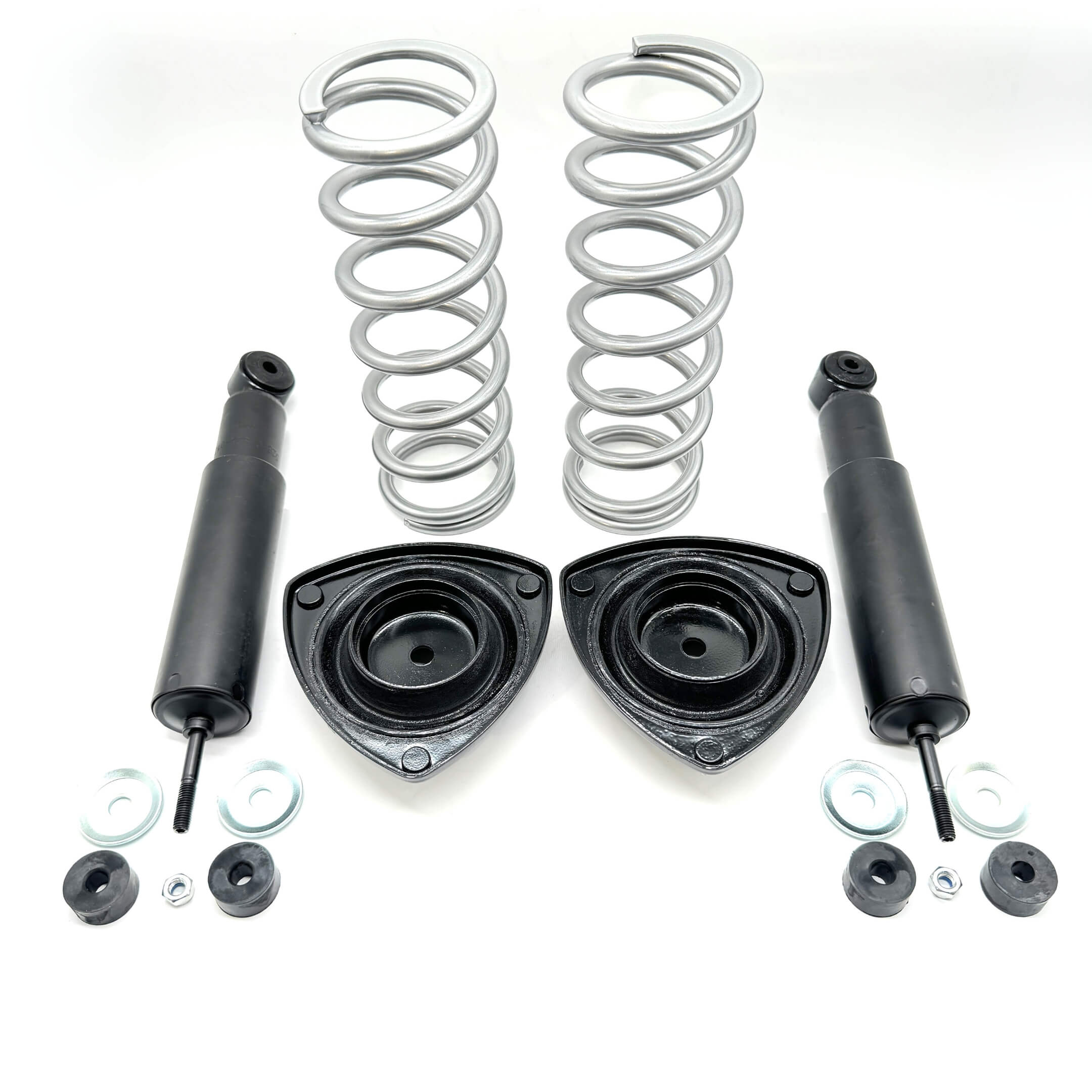 Close-up of front and rear suspension components for Honda Acty Van, available with black or silver springs.