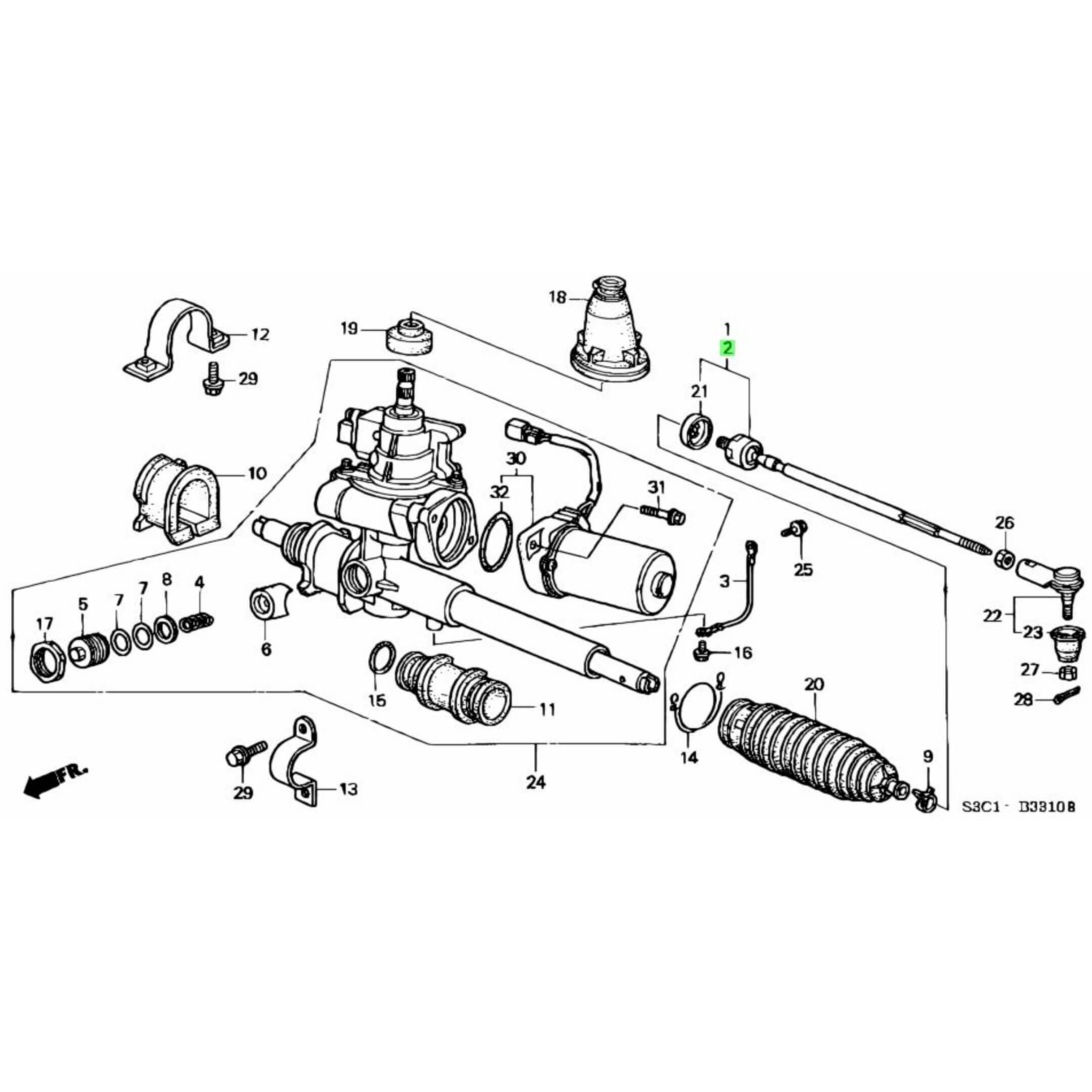 Technical diagram of Inner Tie Rod End for Honda Acty Truck HA8, HA9 Models (2009-2022), highlighting passenger side components.