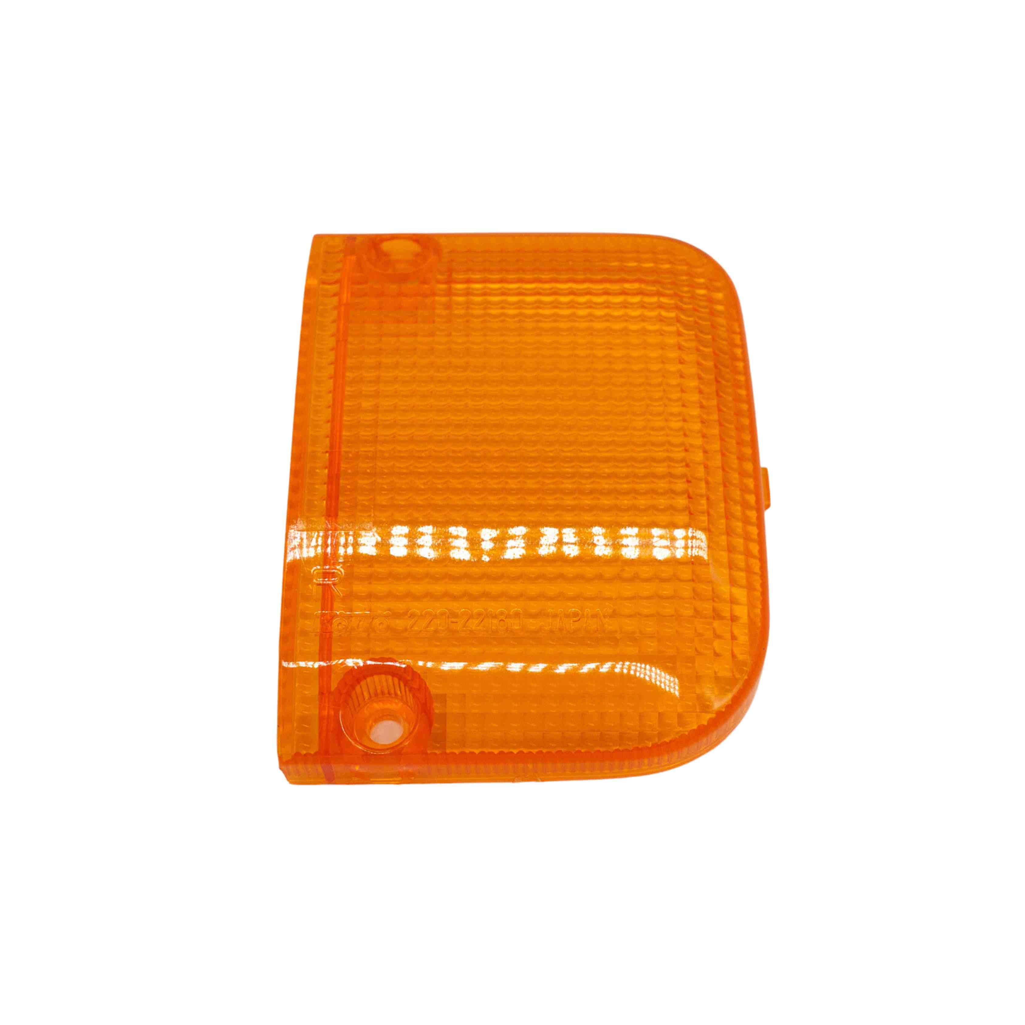 Rear left turn signal lens for Honda Acty Truck HA3, HA4 models (1990-1999) - orange, rectangular with curved edge, textured grid pattern.