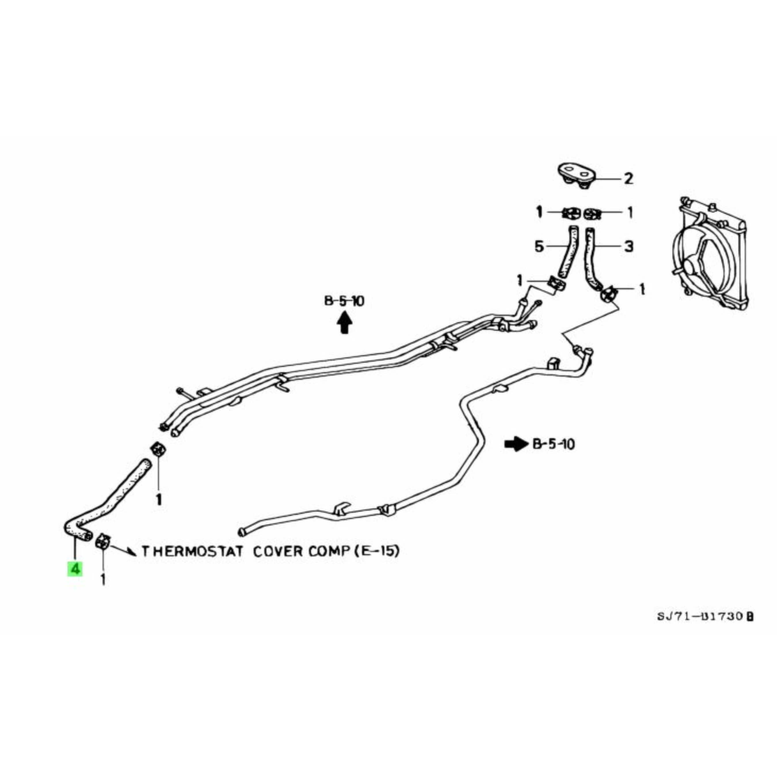 Diagram showing Radiator Water Inlet Hose location in Honda Acty Truck HA3, HA4 cooling system (Part #4).