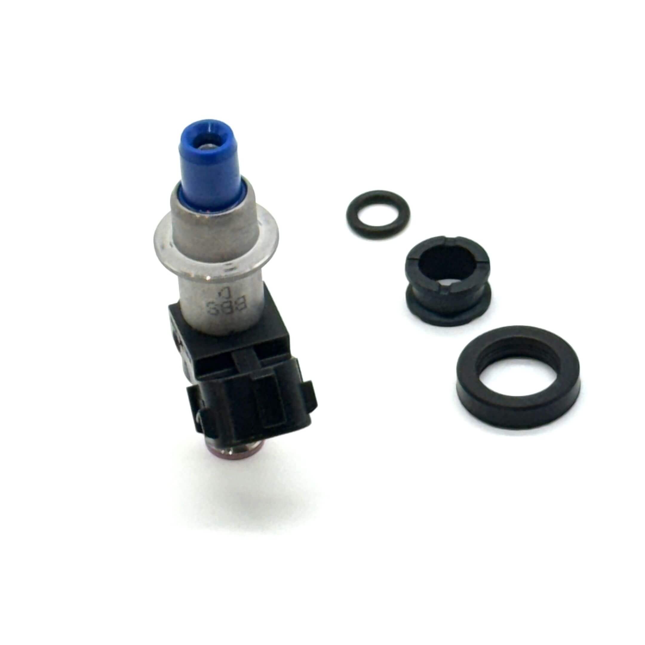 Fuel Injector for Honda Acty Van HH6 Model 1999-2009, featuring a silver and blue design with black connectors and seals.