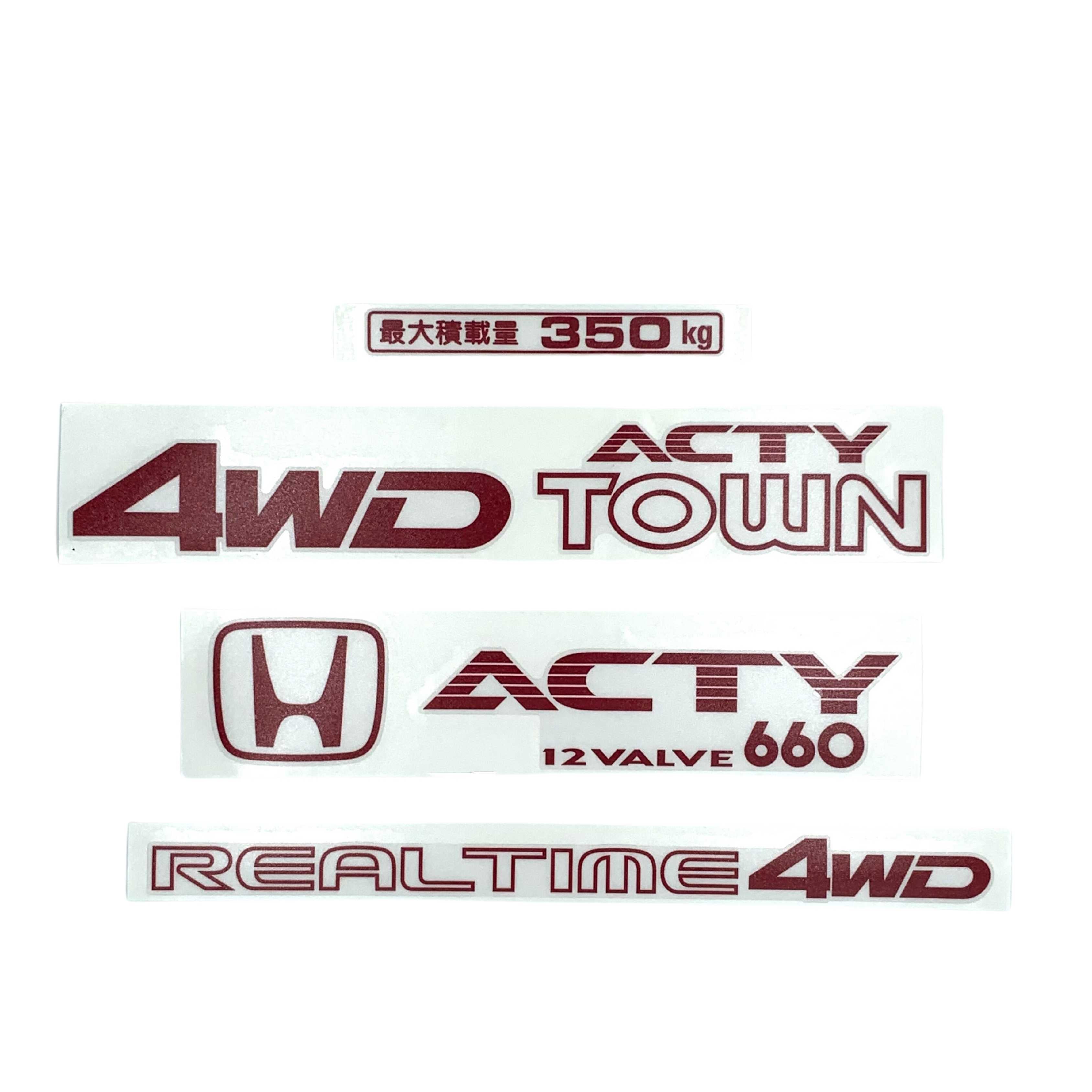 High-quality Honda Acty Replica Decals in OEM Red displayed on a White background - Perfect for JDM Mini Truck customization and upgrades