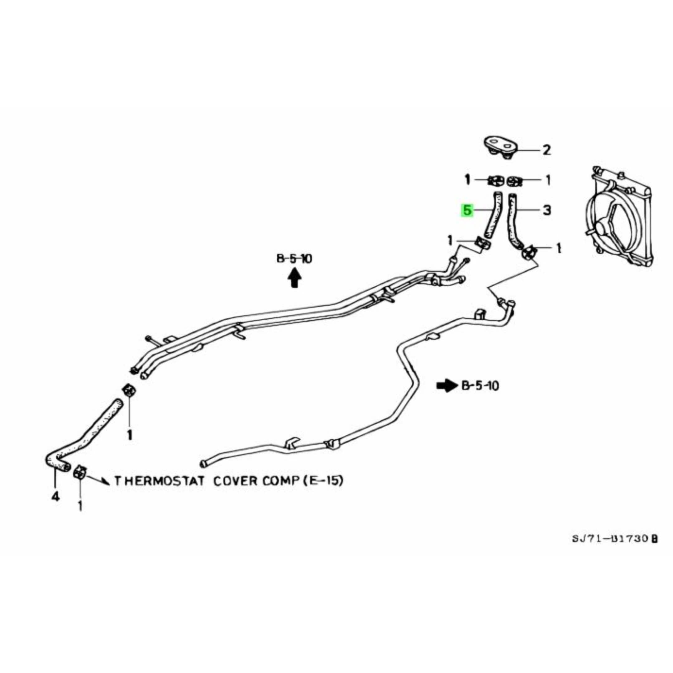 Diagram showing the placement of the Radiator Water Outlet Hose for Honda Acty Truck HA3, HA4 models (1990-1999), ensuring accurate installation.