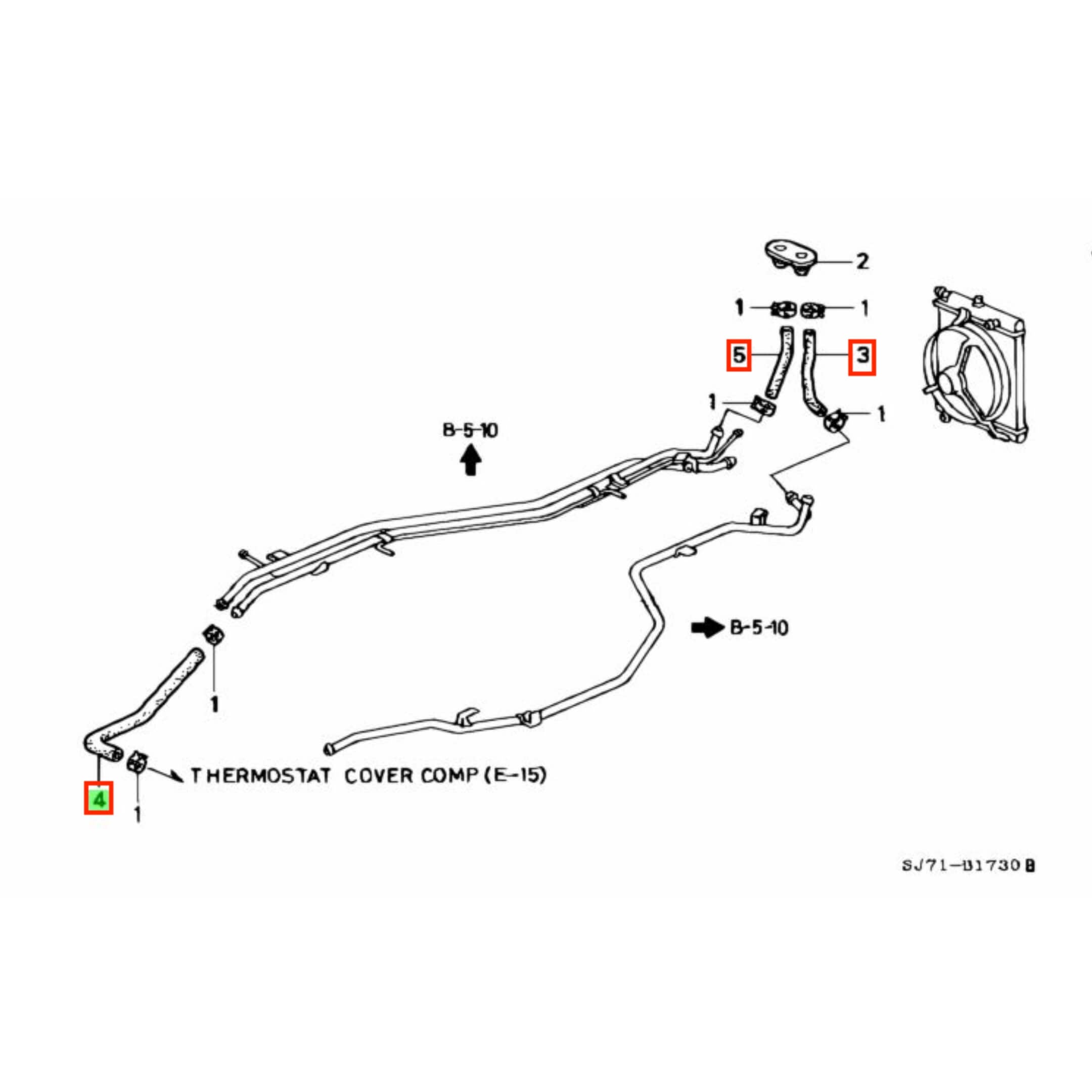 Detailed diagram highlighting the water hose connections for Honda Acty Truck HA3, HA4, illustrating part placement and assembly points.