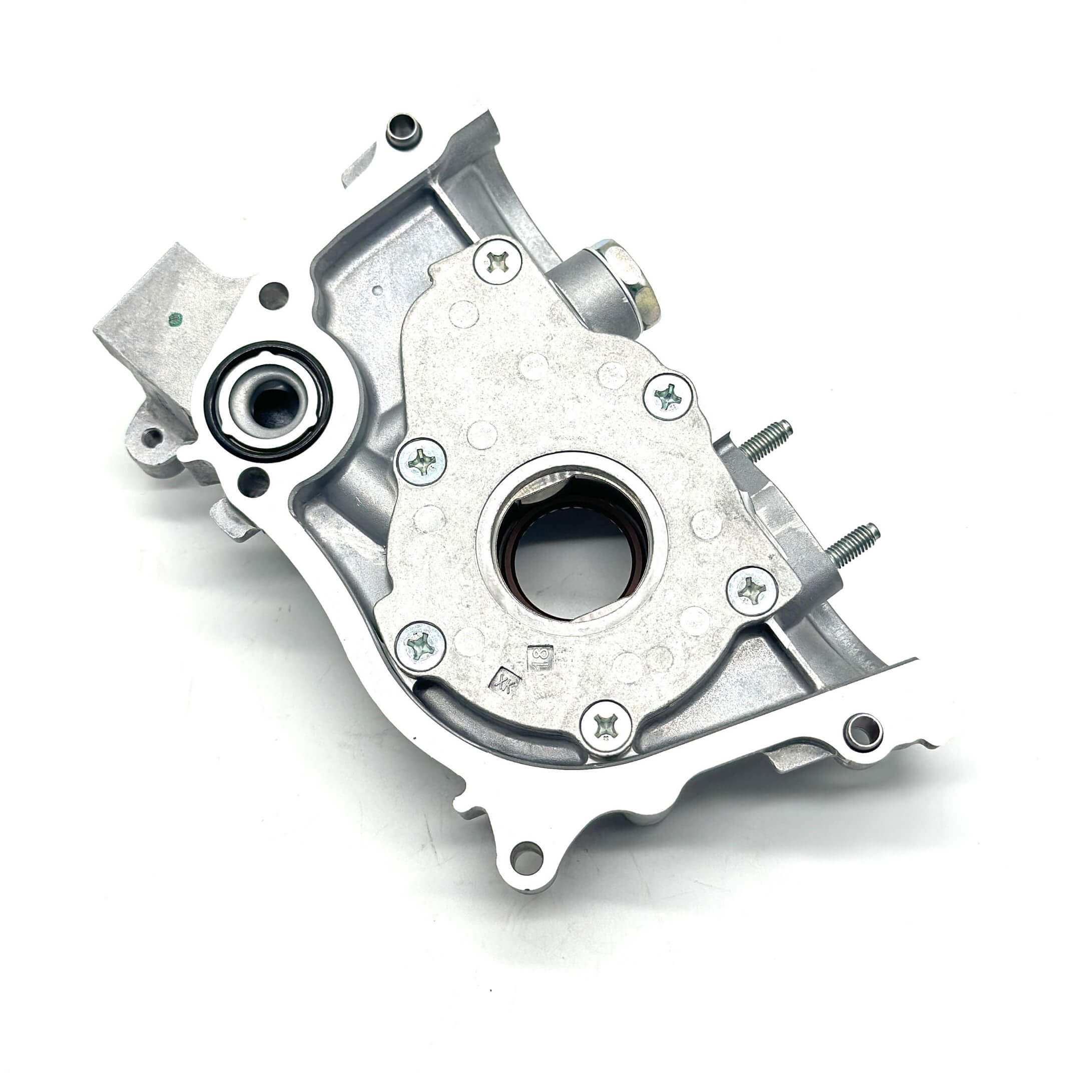 Silver oil pump assembly for Honda Acty Truck HA8, HA9 models (2009-2022) featuring a durable metal construction.
