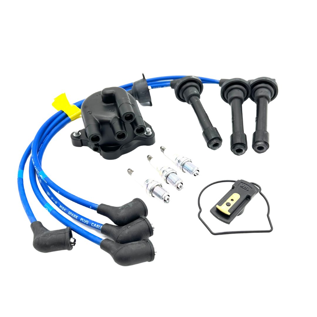 Oiwa Garage 6-Piece Ignition Kit - Distributor Cap, Rotor, NGK Spark Plugs & Wires - Boost Performance & Efficiency for Honda Acty Truck HA3, HA4 Models (1990-1999) - Revive Your Mini Truck