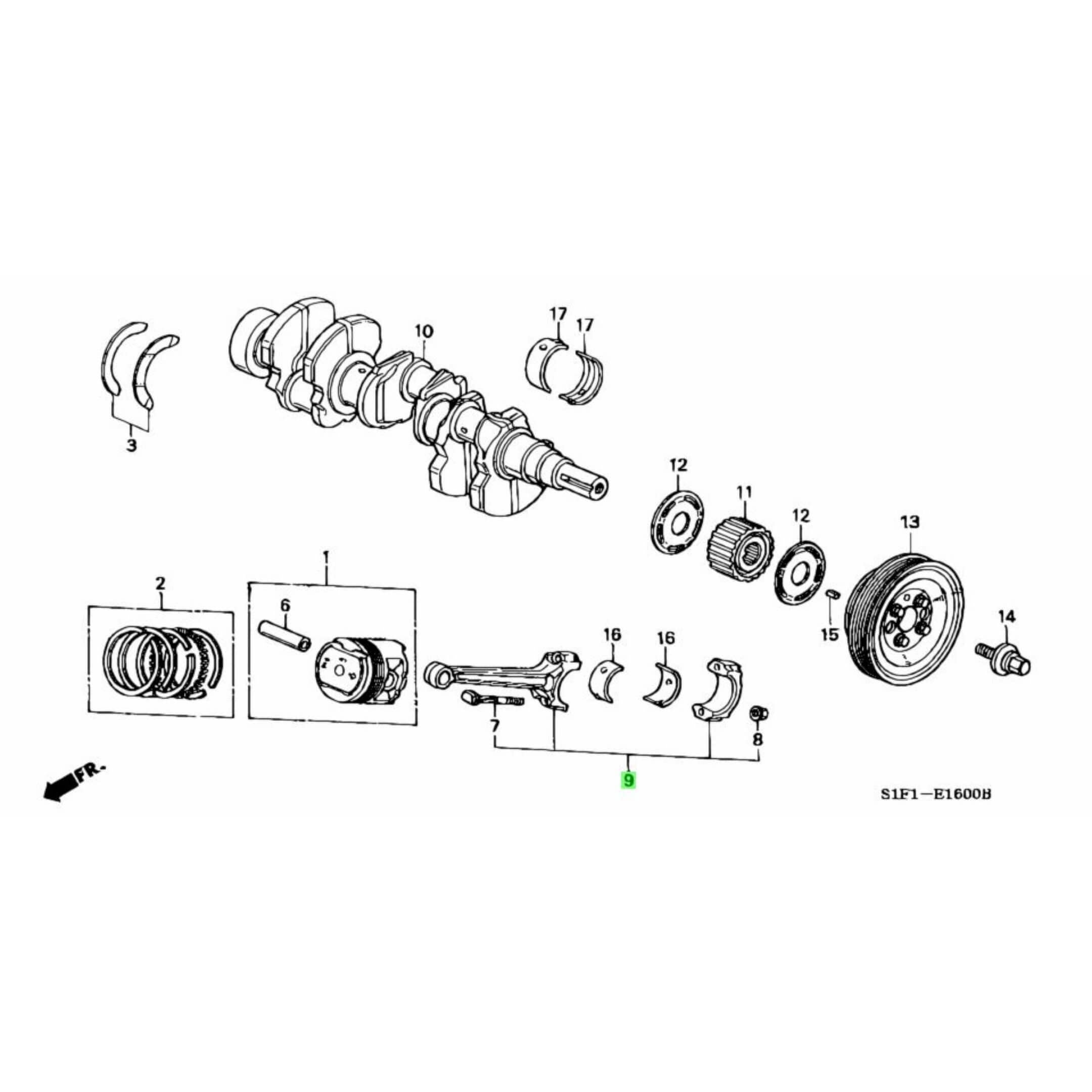 Technical diagram of a connecting rod for Honda Vamos Van HM1, HM2 models (1999-2018), featuring detailed parts schematic.