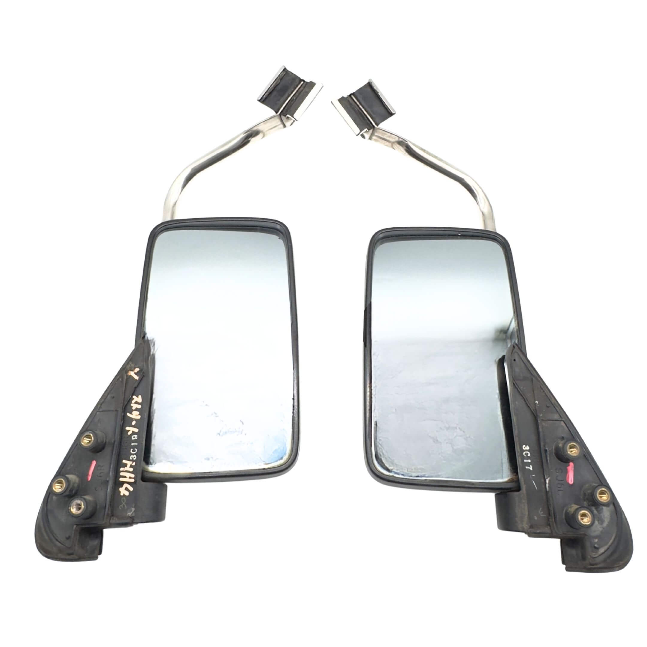 California Mirrors for Honda Acty Truck Models HA3, HA4 (1990-1999) featuring durable black mounting brackets and adjustable mirror arms.