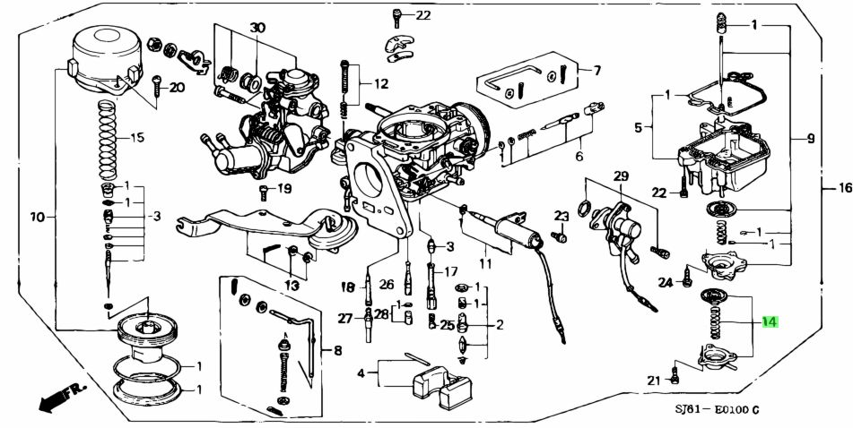 Diaphragm Set Diagram for Honda Acty Truck HA3, HA4 (1990-1999) - Technical illustration of the seal and gasket kit, detailing its integration into the truck's engine, providing a tight seal for smooth performance.