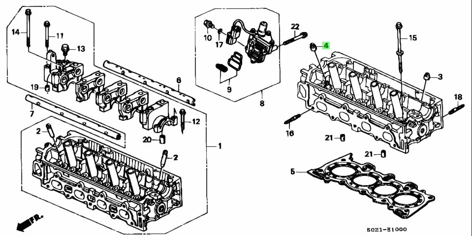 Detailed diagram of the valve stem seal installation for Honda Acty Van HH3, HH4 models from 1990-1999, showing the exhaust side components.