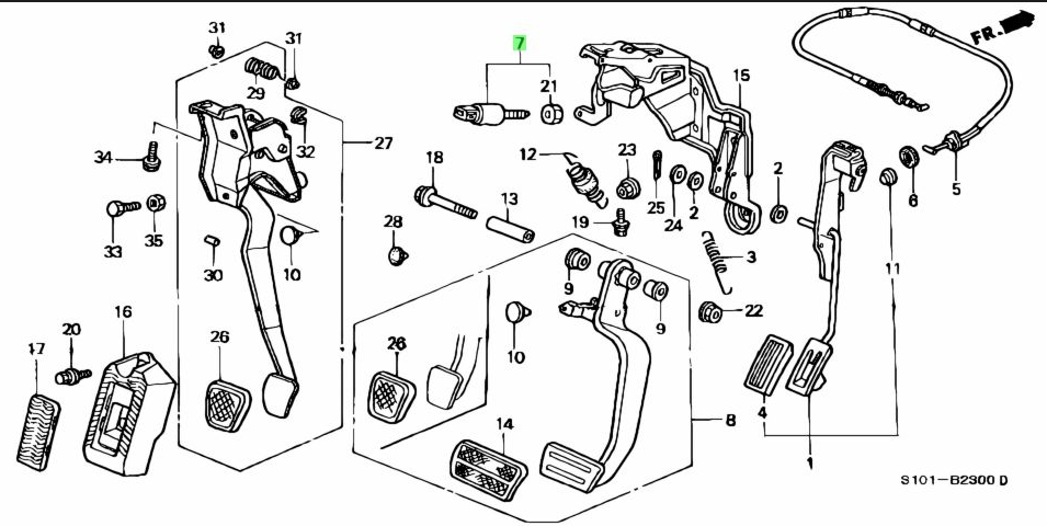 Diagram highlighting the brake pedal light switch installation point on Honda Acty HH3, HH4 models, ensuring correct placement for optimal functionality.