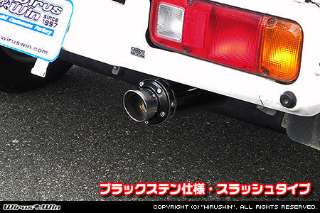 Honda Acty Exhaust Wirus Win D-Prime Muffler Slash Type in Black Stainless for 1999-2010 GBD-HA6 Model Truck.
