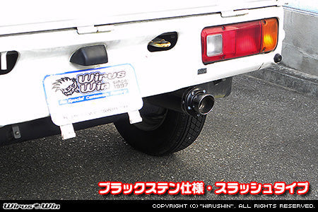Honda Acty Exhaust - Wirus Win D-Prime Muffler Slash Type in Black Stainless for GBD-HA6 Model (1999-2010).