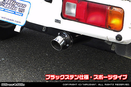 Honda Acty Exhaust Wirus Win D-Prime Muffler Sport Type in Black Stainless for GBD-HA6 Model 1999-2010, featuring a sleek design and durable construction.