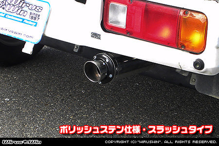 Honda Acty Exhaust Wirus Win D-Prime Muffler Slash Type in polished stainless steel for GBD-HA6 model (1999-2010).