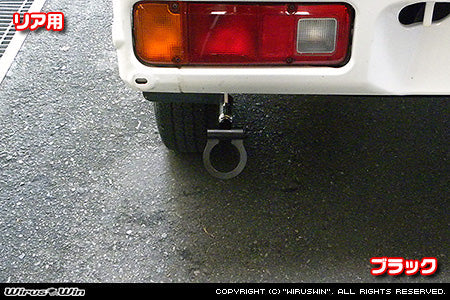 Honda Acty rear tow hook by Wirus Win in black for HA6, HA7 models (1999-2009).