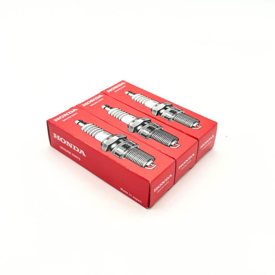 Three Honda Genuine Parts spark plug boxes for Honda Acty Van HH3, HH4 models from 1990 to 1999, featuring high-quality packaging and Made in Japan label