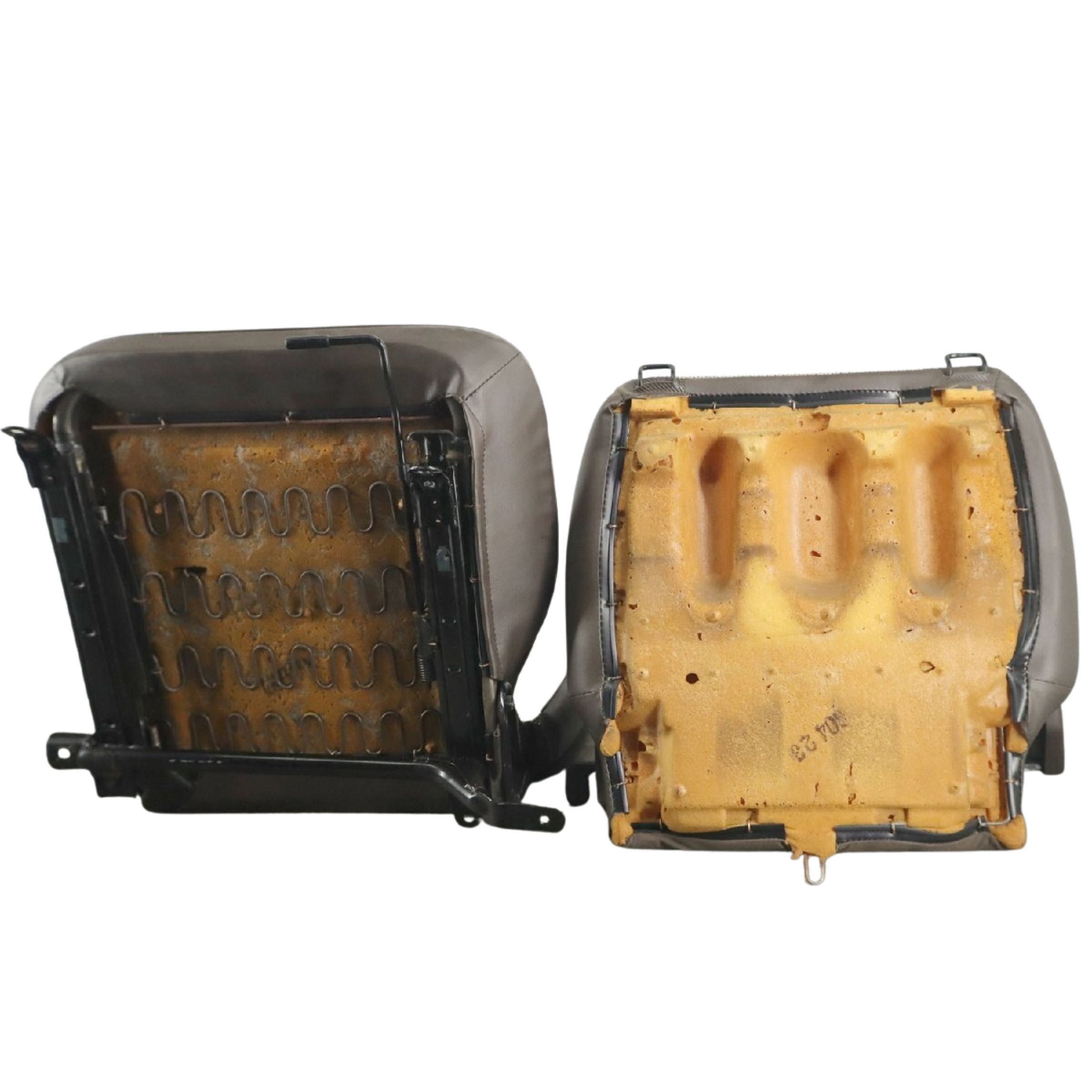 Underside view of used Honda Acty HA3 HA4 seat frames and aging foam from 1990–1999 Acty Truck.