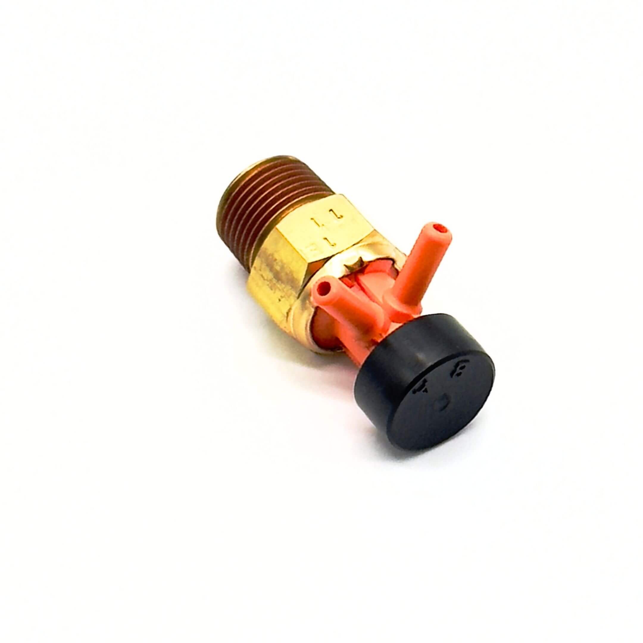 Thermo Valve (53°C) for Honda Acty Truck Models HA3, HA4 (1990-1999) featuring a brass body with dual orange connectors and a black cap.