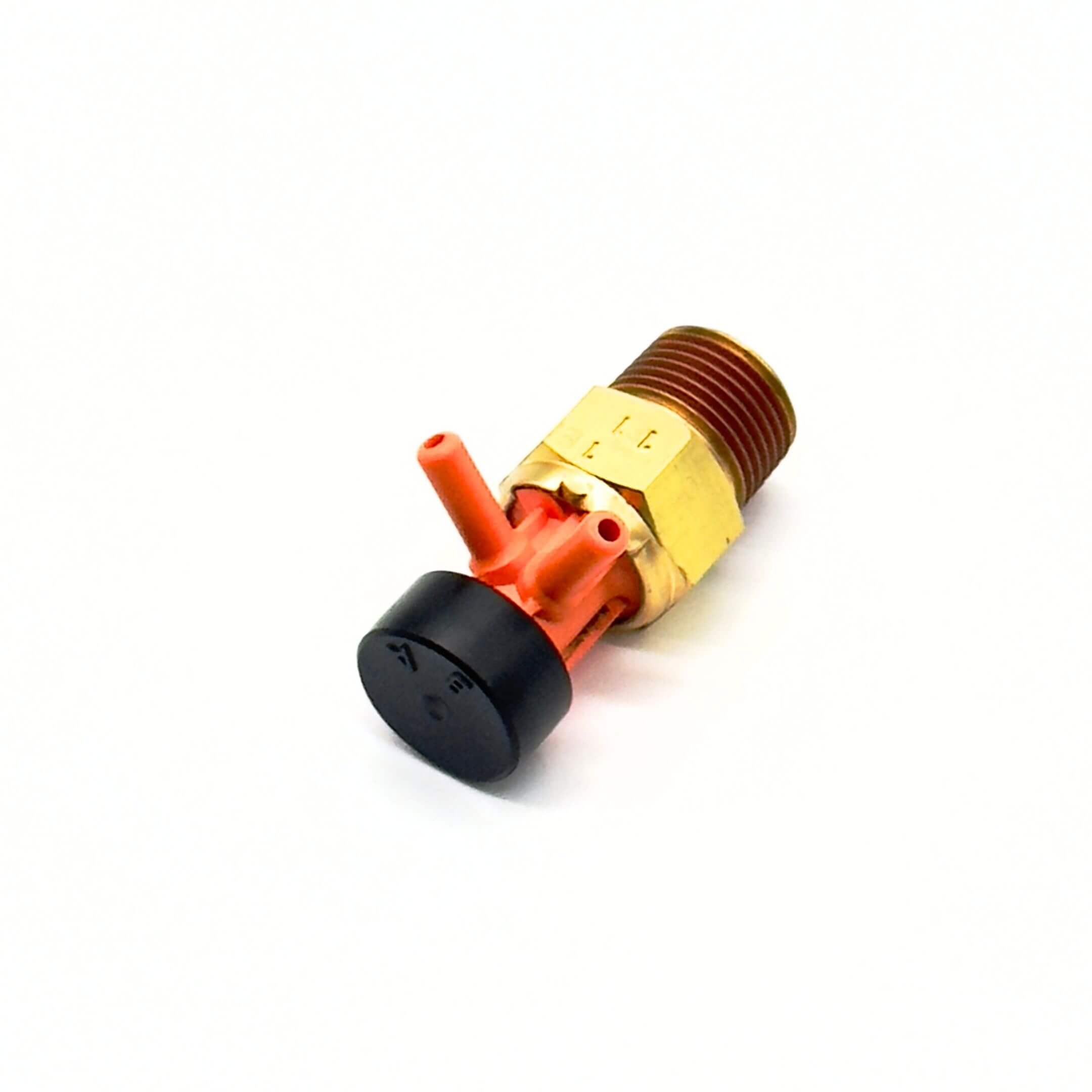 Thermo Valve (53°C) for Honda Acty Truck Models HA3, HA4 (1990-1999) featuring a brass body with dual orange connectors and a black cap.