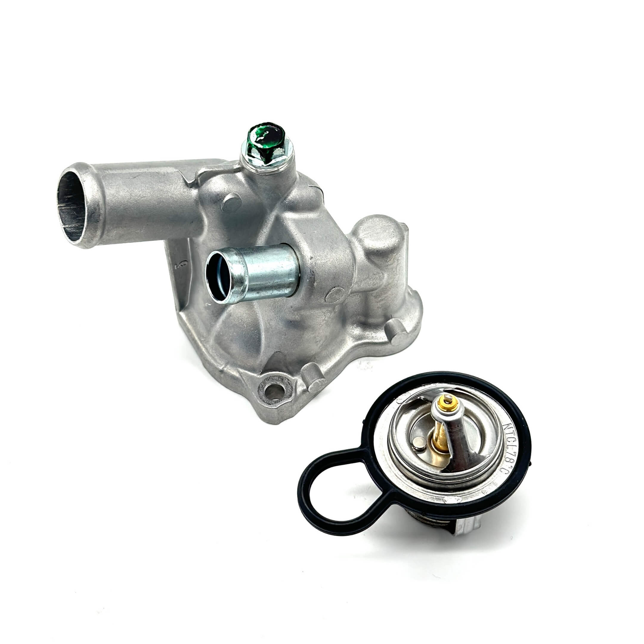 Thermostat and housing for Honda Acty Truck HA8, HA9 models (2009-2022), featuring a metallic finish and durable construction.