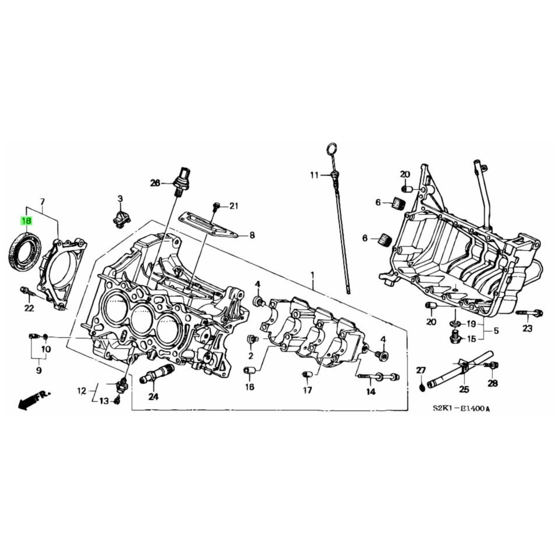 Technical diagram of the rear main seal for Honda Acty Truck HA8, HA9 models (2009-2022), featuring detailed parts schematic.