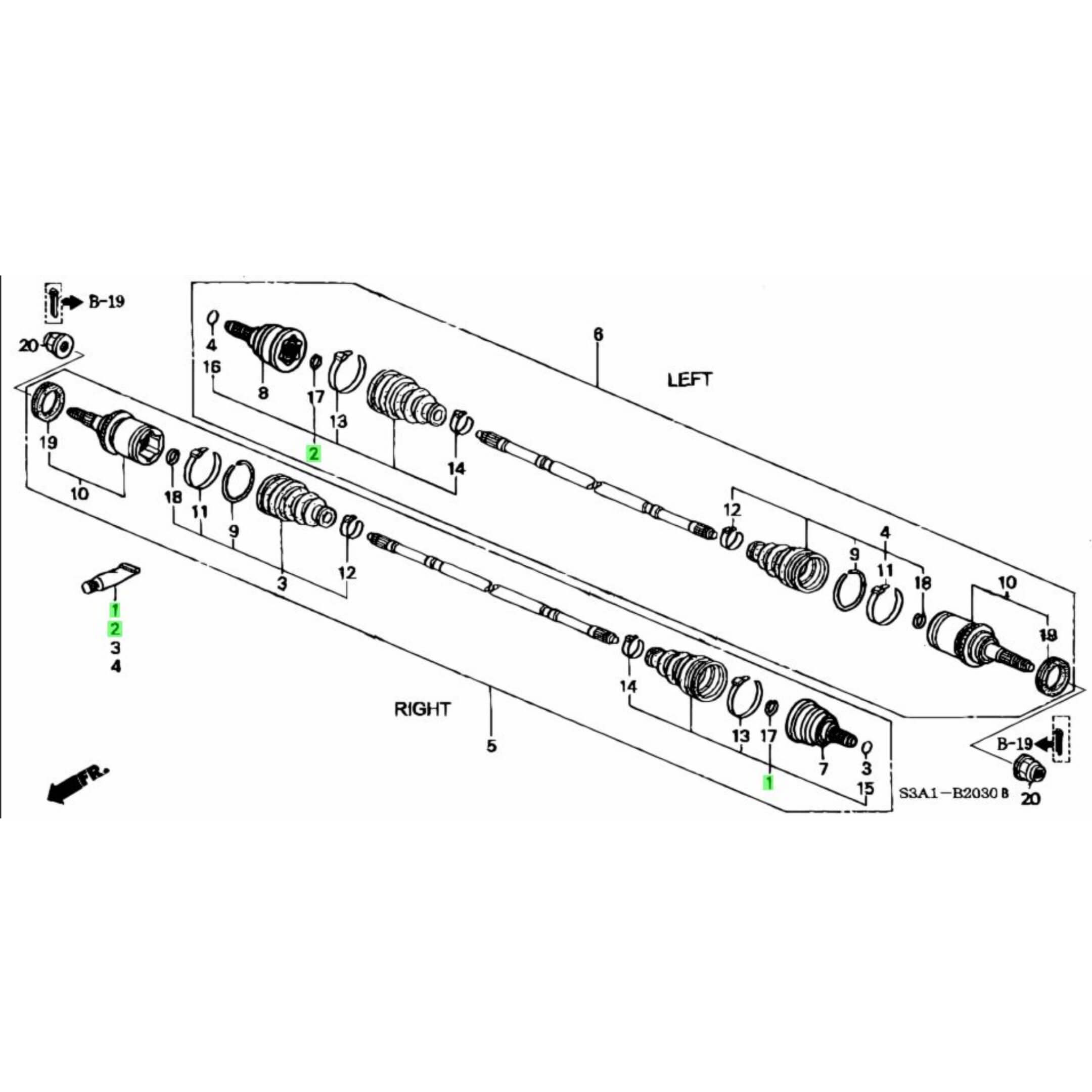 Technical diagram of Genuine Honda CV Boot Kit, Rear Inner for Honda Acty Truck HA8, HA9 models, 2009-2022.