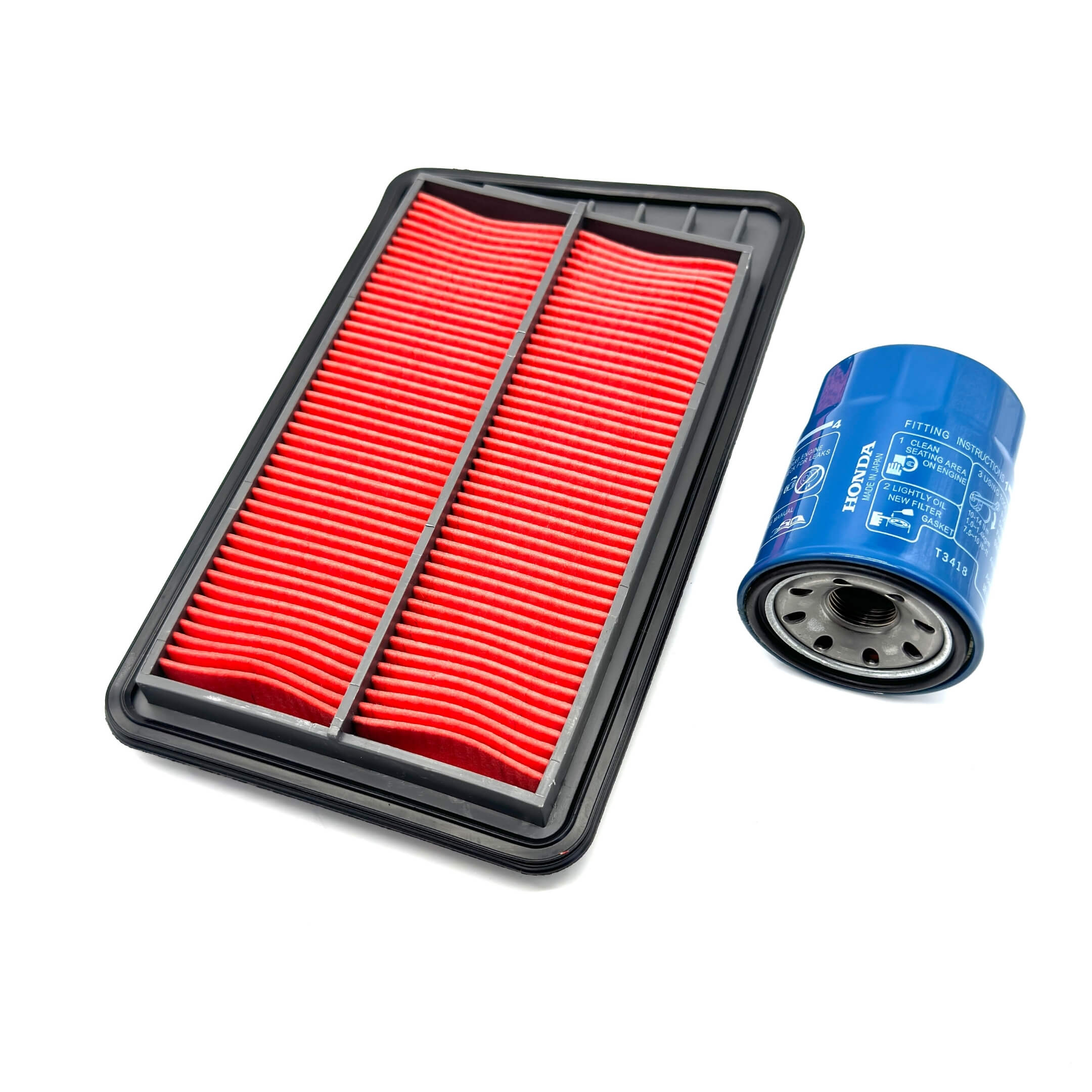 Air & Oil Filter Set for Honda Acty Truck HA8, HA9 Models 2009-2022, featuring a red air filter and blue oil filter.