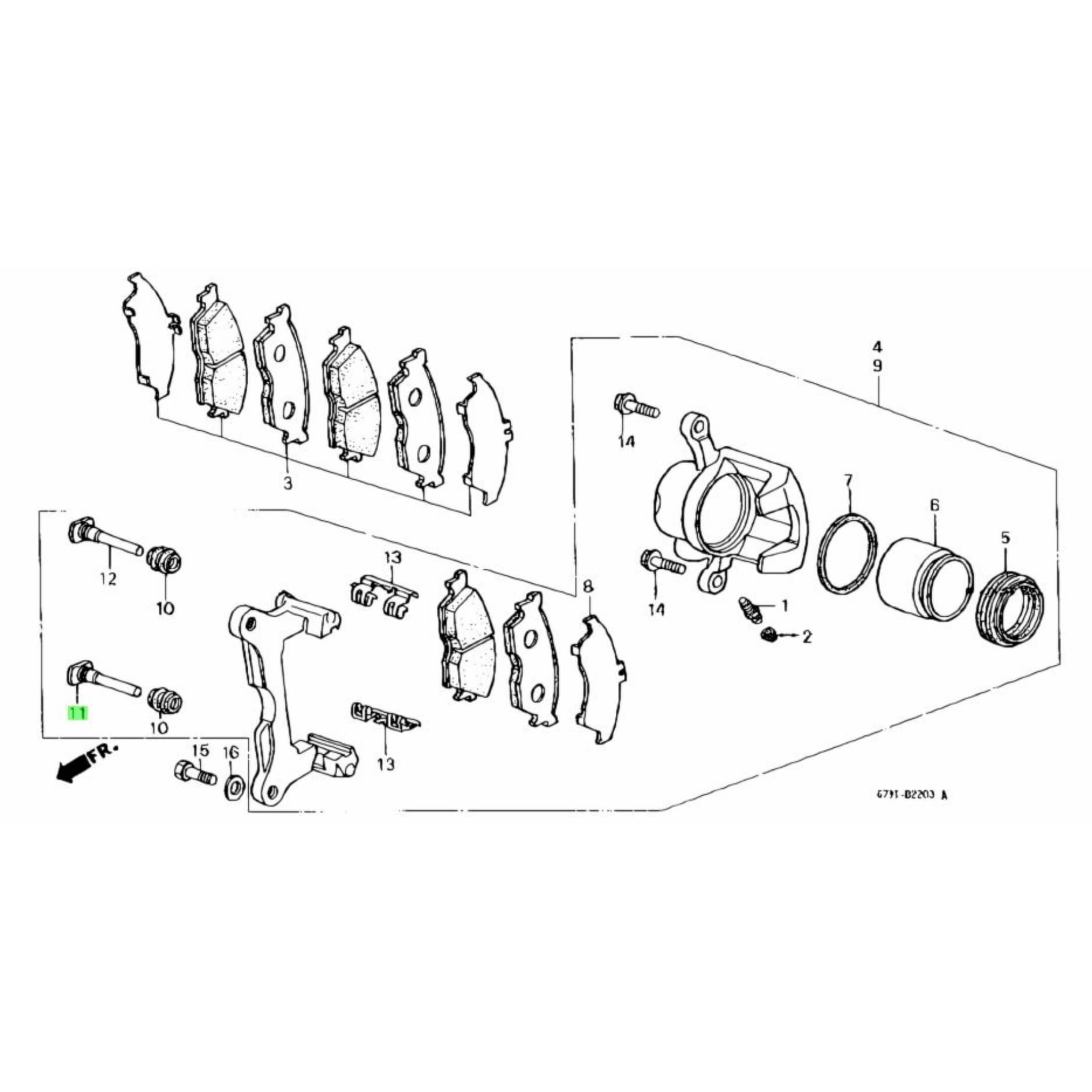 Brake caliper PIN A for Honda Acty HH3, HH4 models, showcasing corrosion-resistant finish and precise engineering.