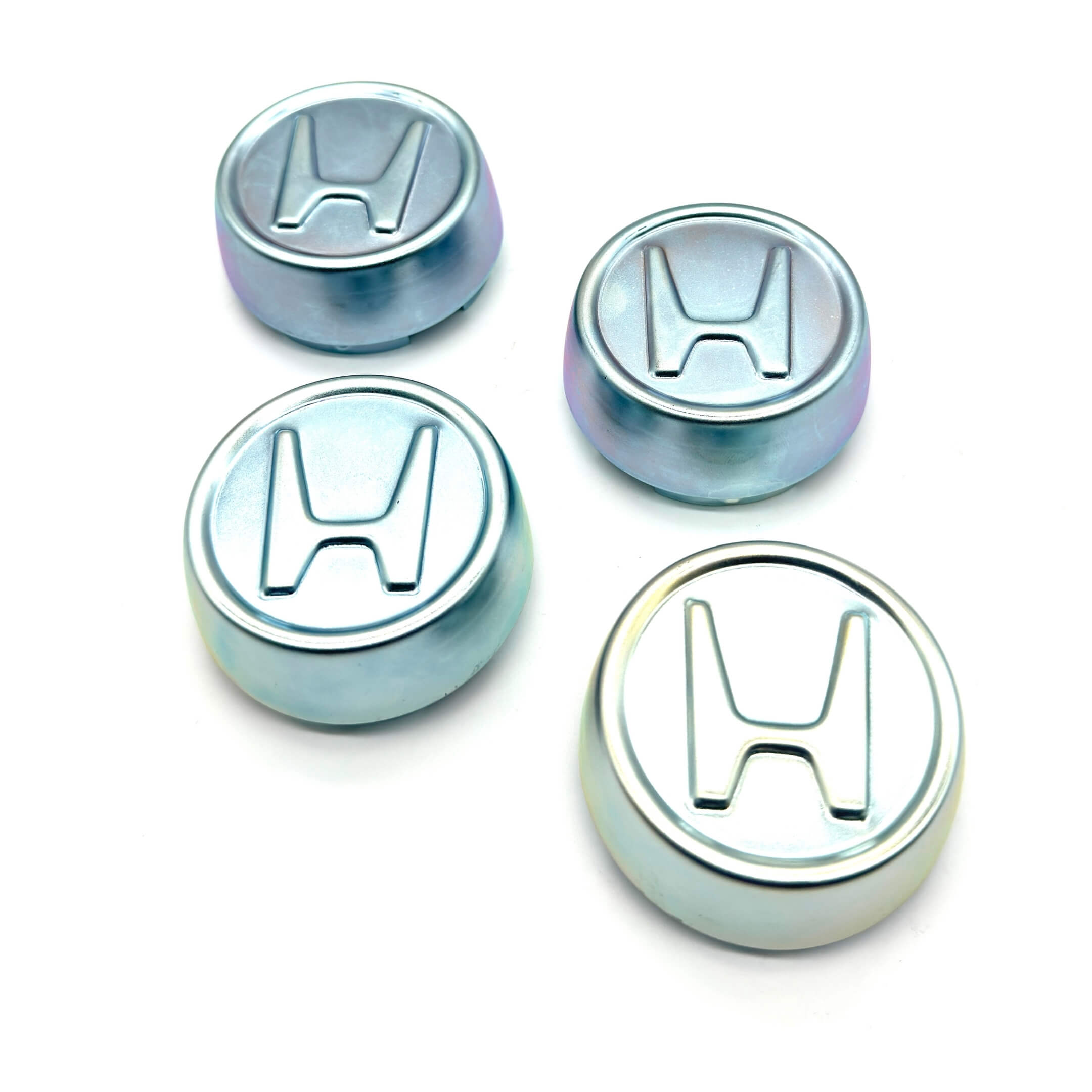 Silver wheel center cap set for Honda Acty Truck HA8, HA9 models (2009-2022) featuring embossed Honda logo.
