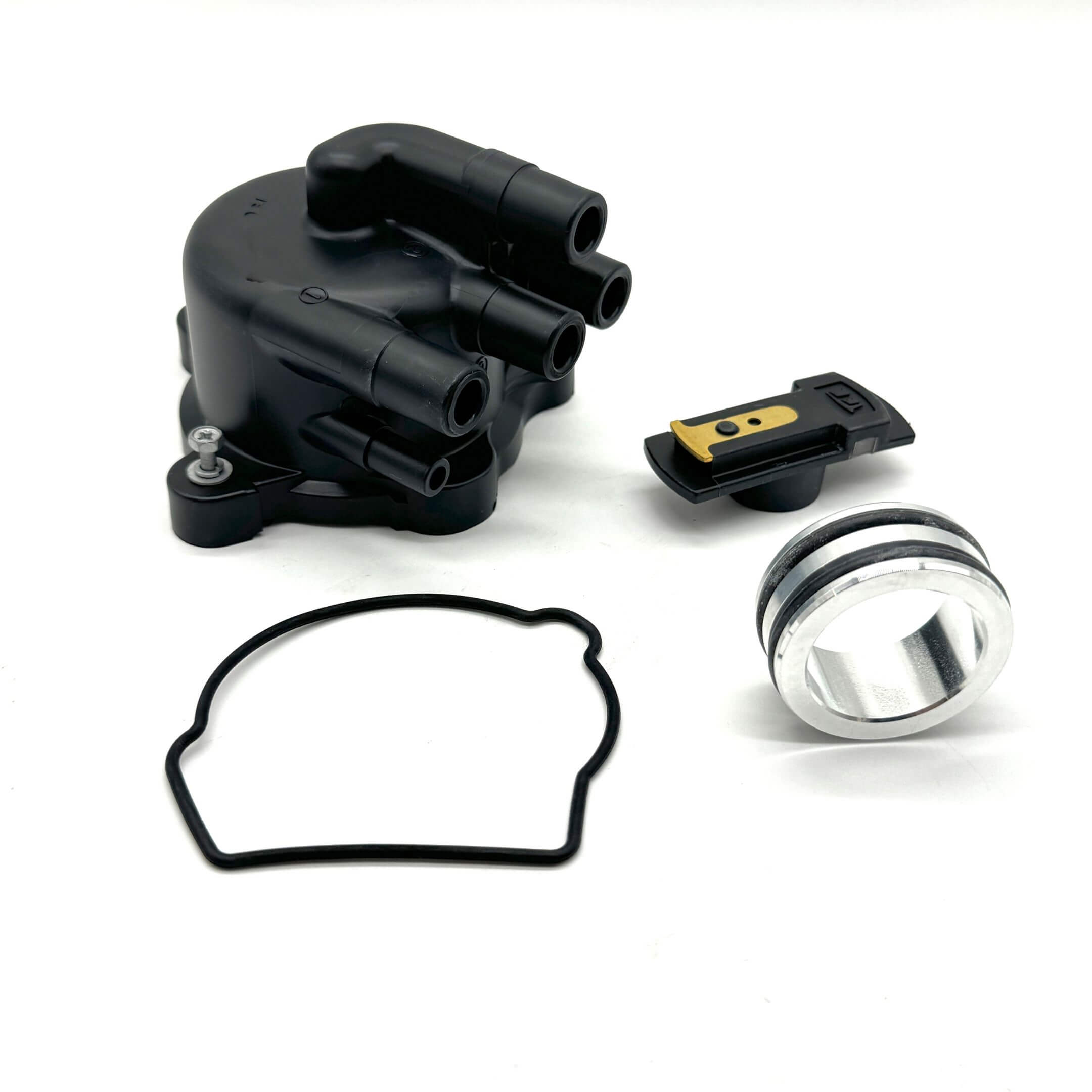 Honda Acty 6-piece distributor rebuild kit, including distributor cap, rotor, gasket, collar, and O-rings for HH3 and HH4 models (1990-1999).