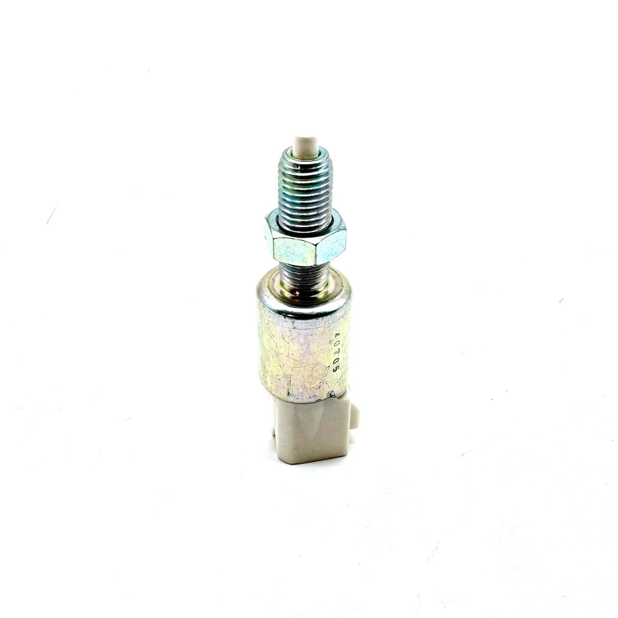 Full view of a new Honda brake pedal light switch, illustrating the threaded portion for secure mounting and electrical connector for HH3, HH4 models.
