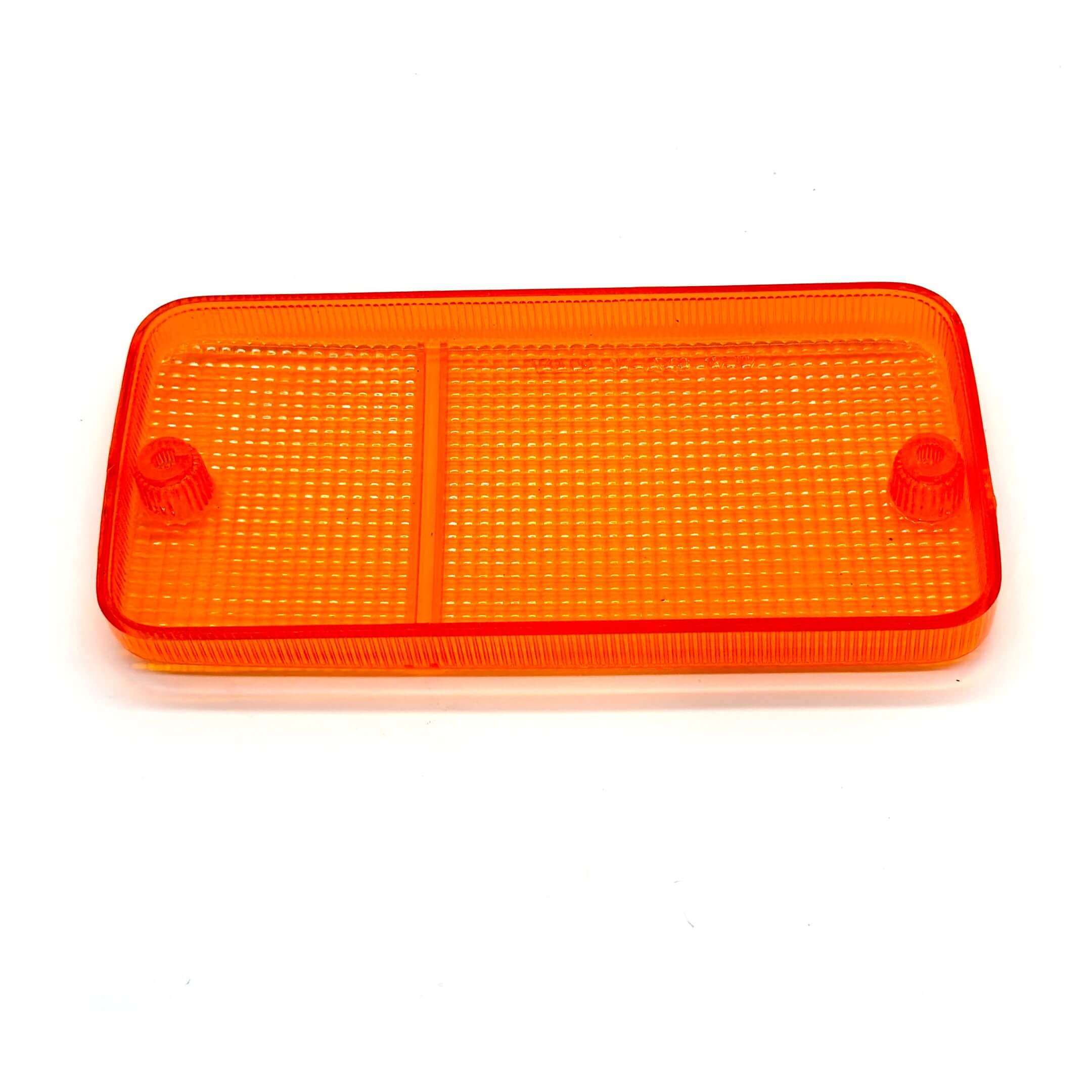 Front bumper light lens cover in bright orange for right side of Honda Acty Truck HA1, HA2, HA3, HA4 models (1988-1999), featuring a rectangular design with a textured pattern.