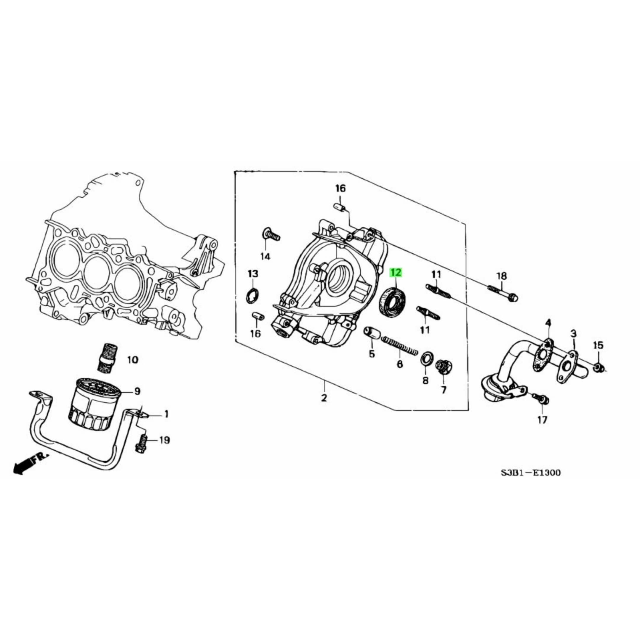 Technical diagram of a crank seal for Honda Acty Van HH5, HH6 models (1999-2009), highlighting part placement and assembly details.