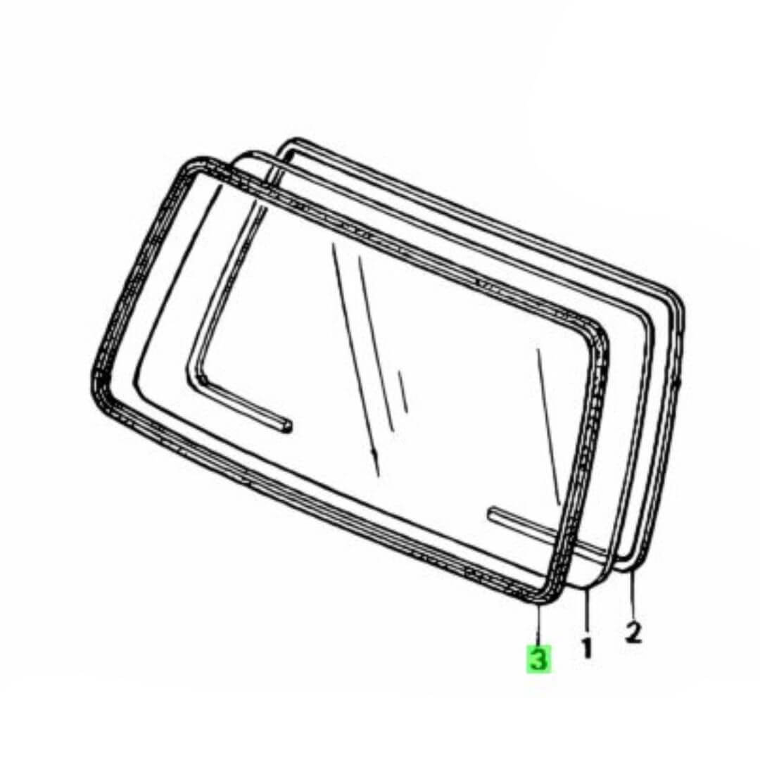 Diagram of interior and exterior window molding for 1990-1999 Honda Acty HH3, HH4 models showcasing detailed components for accurate installation.