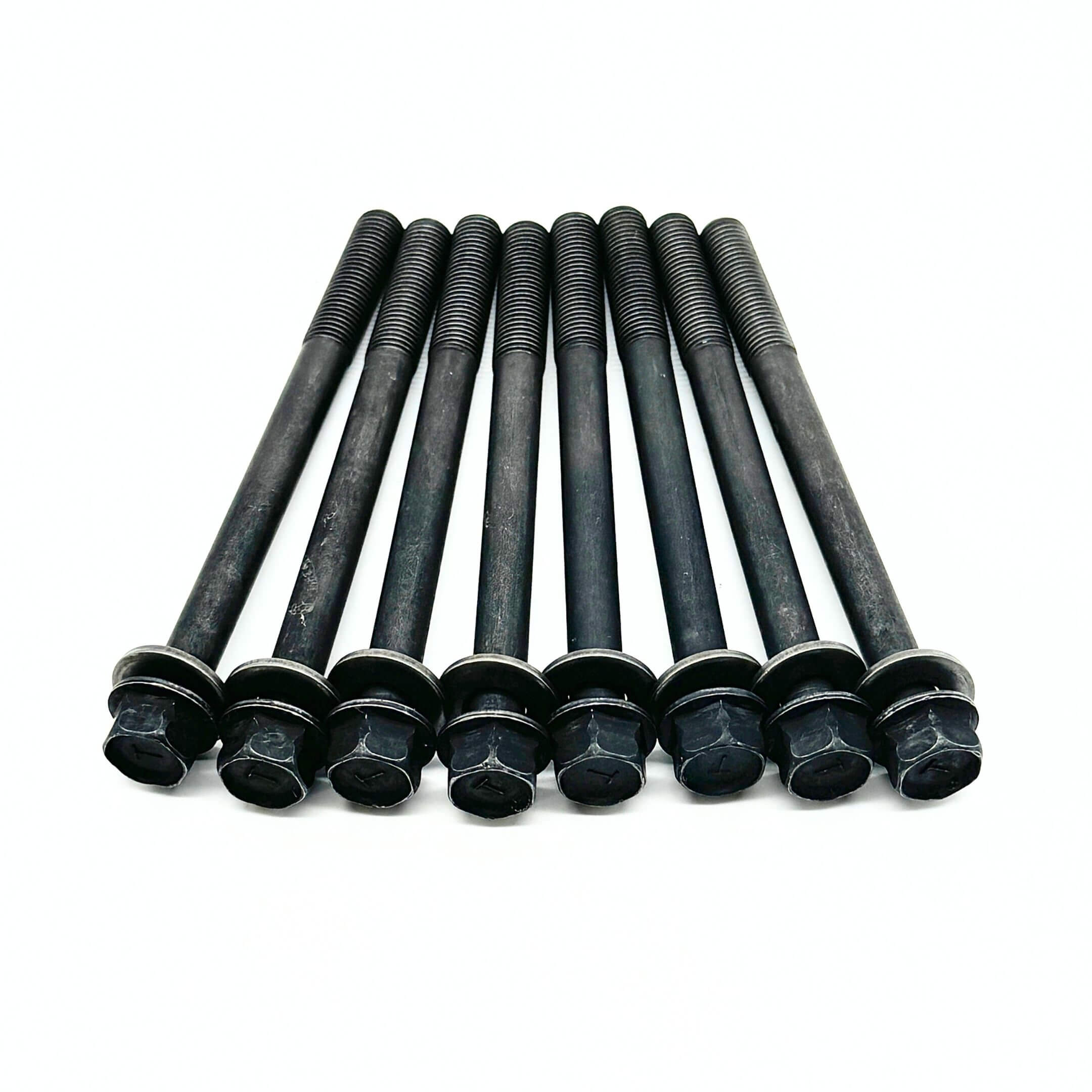 Top view of cylinder head bolts arranged in a row, showing threading and washer detail for Honda Acty Van HH3, HH4 - 1990-1999.