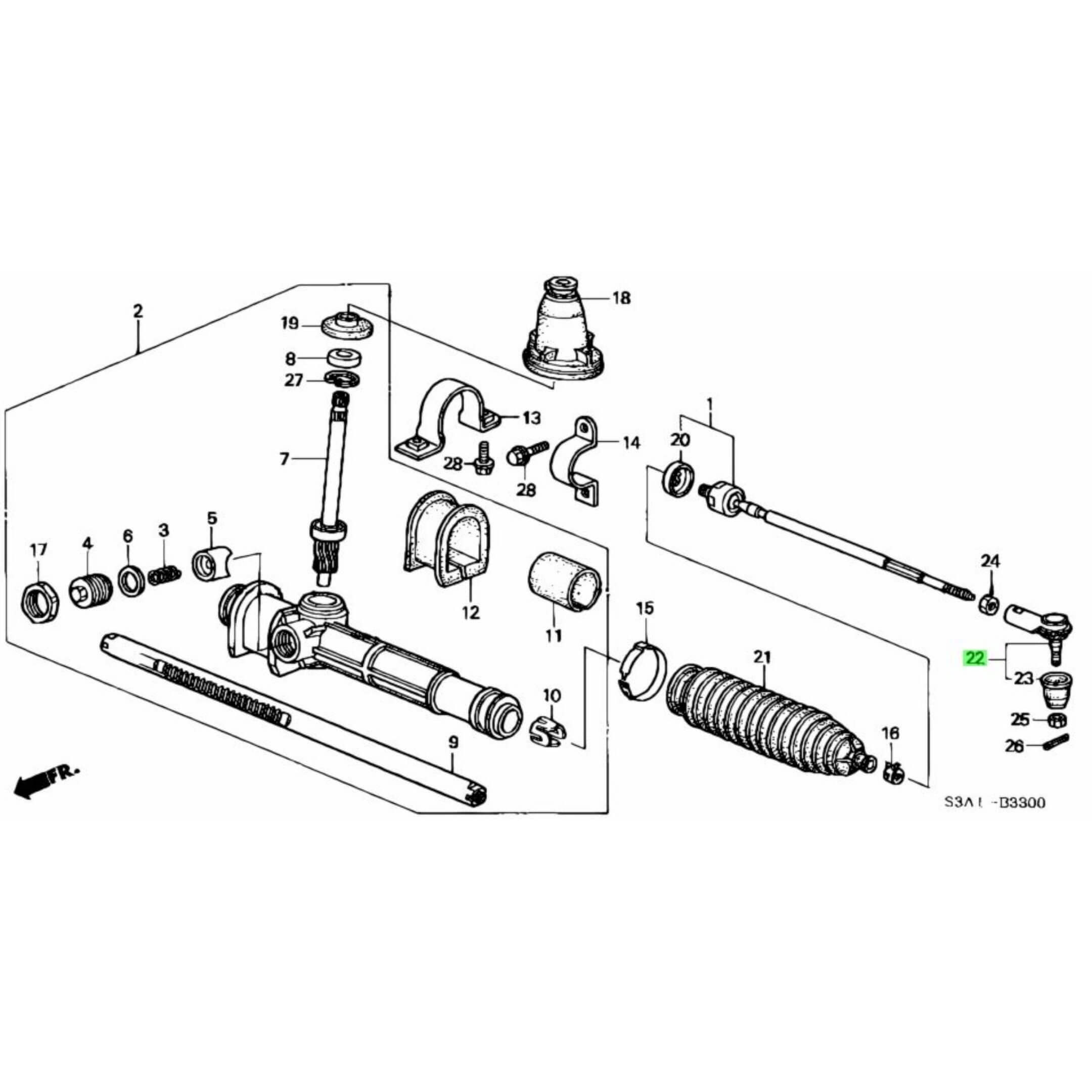 Technical diagram of Outer Tie Rod End for Honda Acty Van HH5, HH6 Models (1999-2009), showcasing detailed parts and assembly.