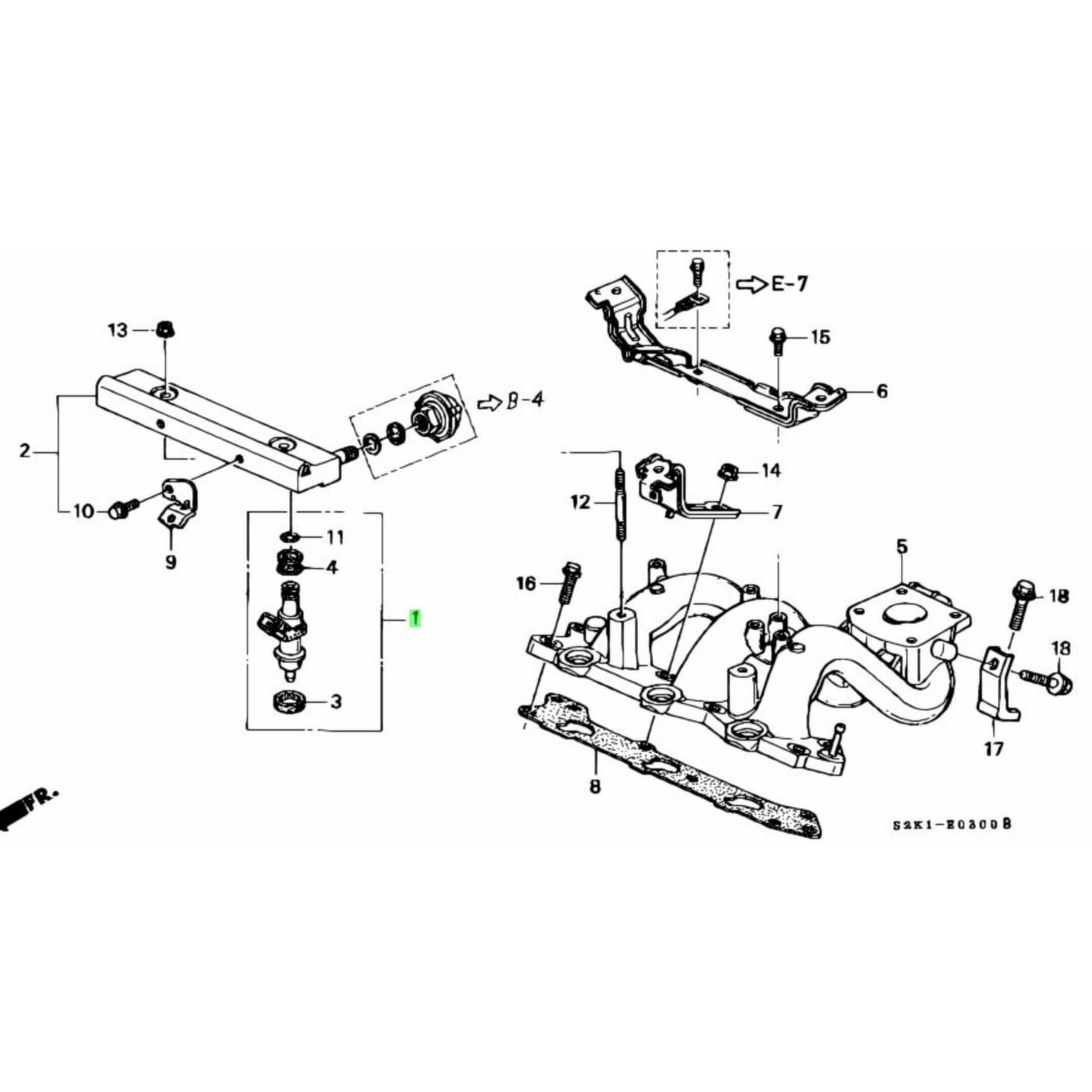 Technical diagram of a Fuel Injector for Honda Acty Truck HA9 Model (2009-2022), showcasing detailed parts and assembly layout.