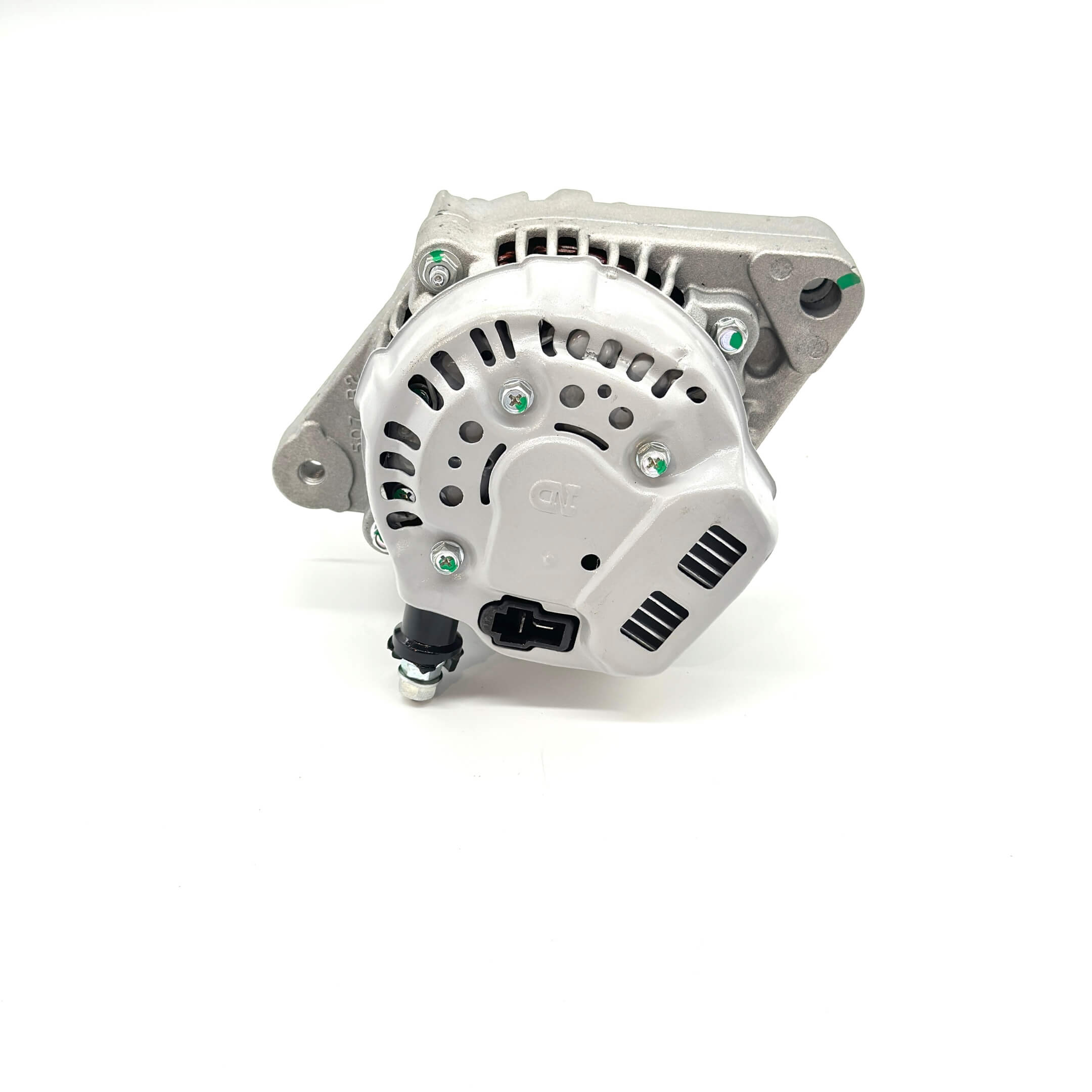 Side view of alternator for Honda Acty Van HH3, HH4 models 1990-1999 highlighting compact design and cooling fins