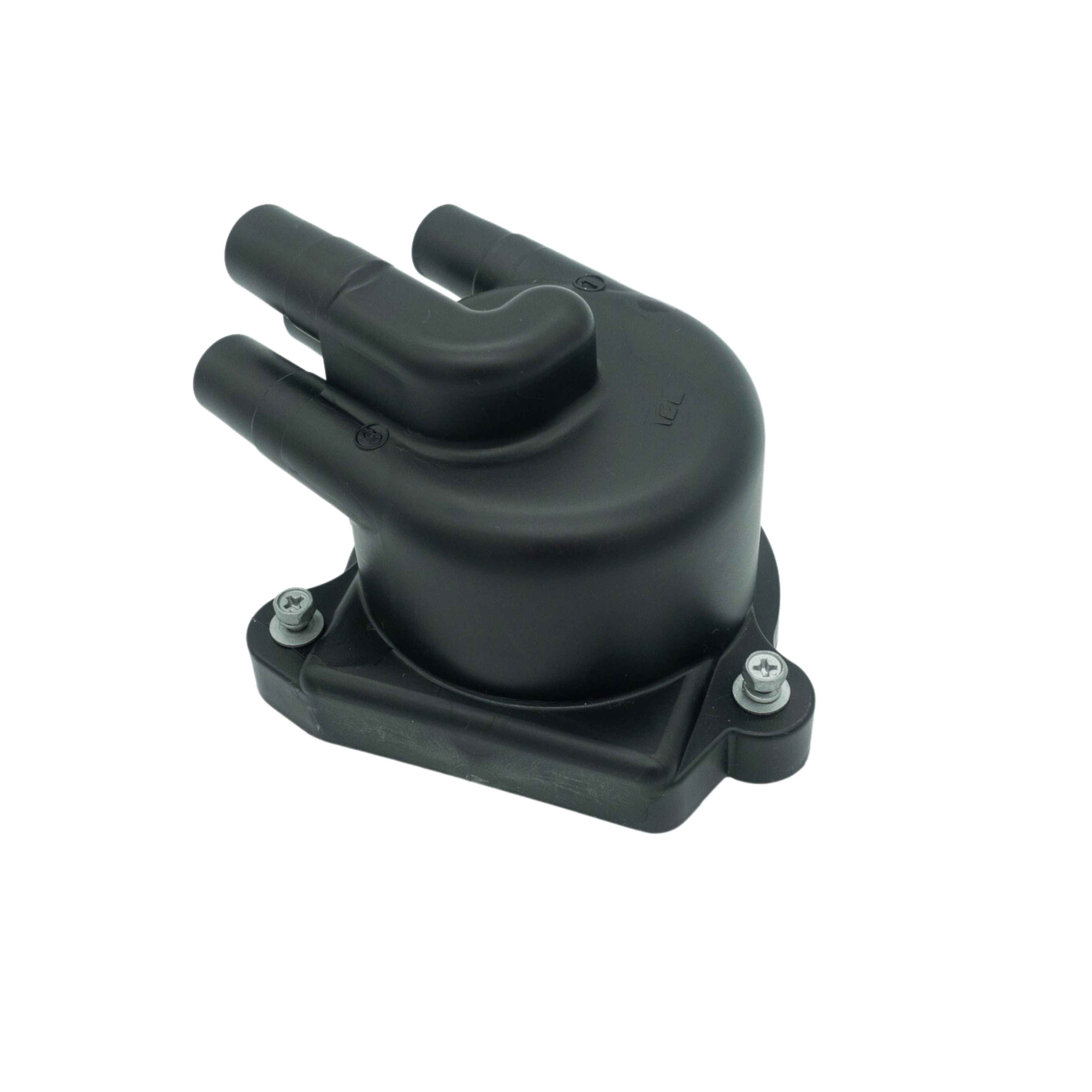 Isolated view of a black ignition distributor cap for Honda Acty HH3 HH4, showing the plug wire connections and mounting points, suitable for 1990-1999 Van models.