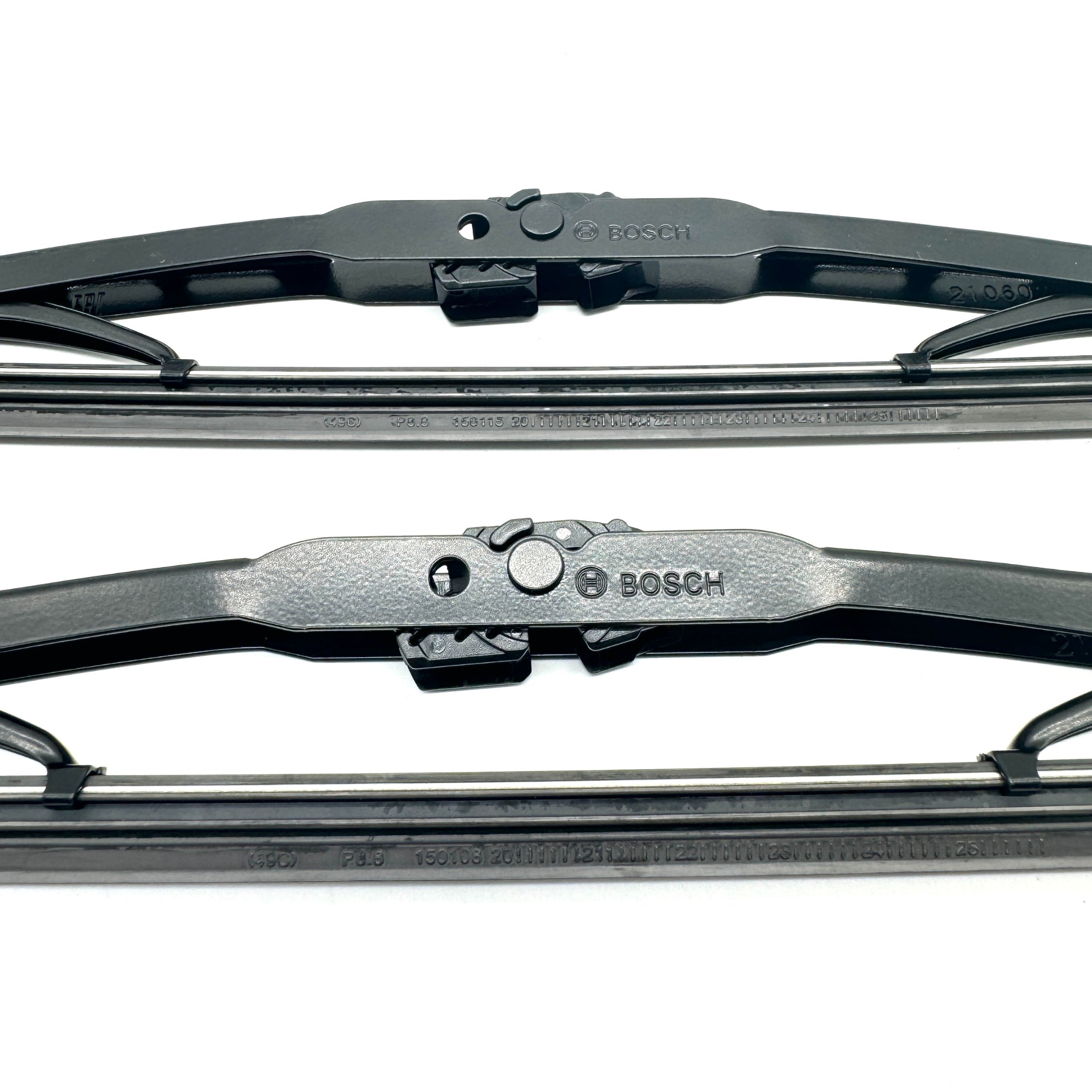 Close-up of Bosch Microedge Wiper Blades and Honda OEM Wiper Arms showing precision cut rubber for Honda Acty HH1, HH2, HH3, HH4 models 1988-1999
