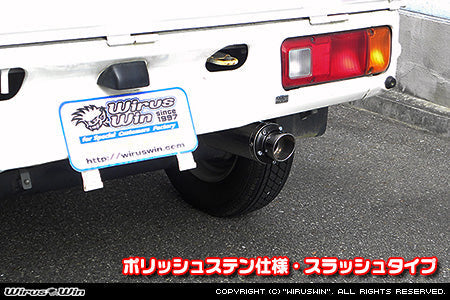 Wirus Win D-Prime Muffler Slash Type polished stainless exhaust for Honda Acty Truck GBD-HA6 model 1999-2010, featuring a sleek design and enhanced performance.